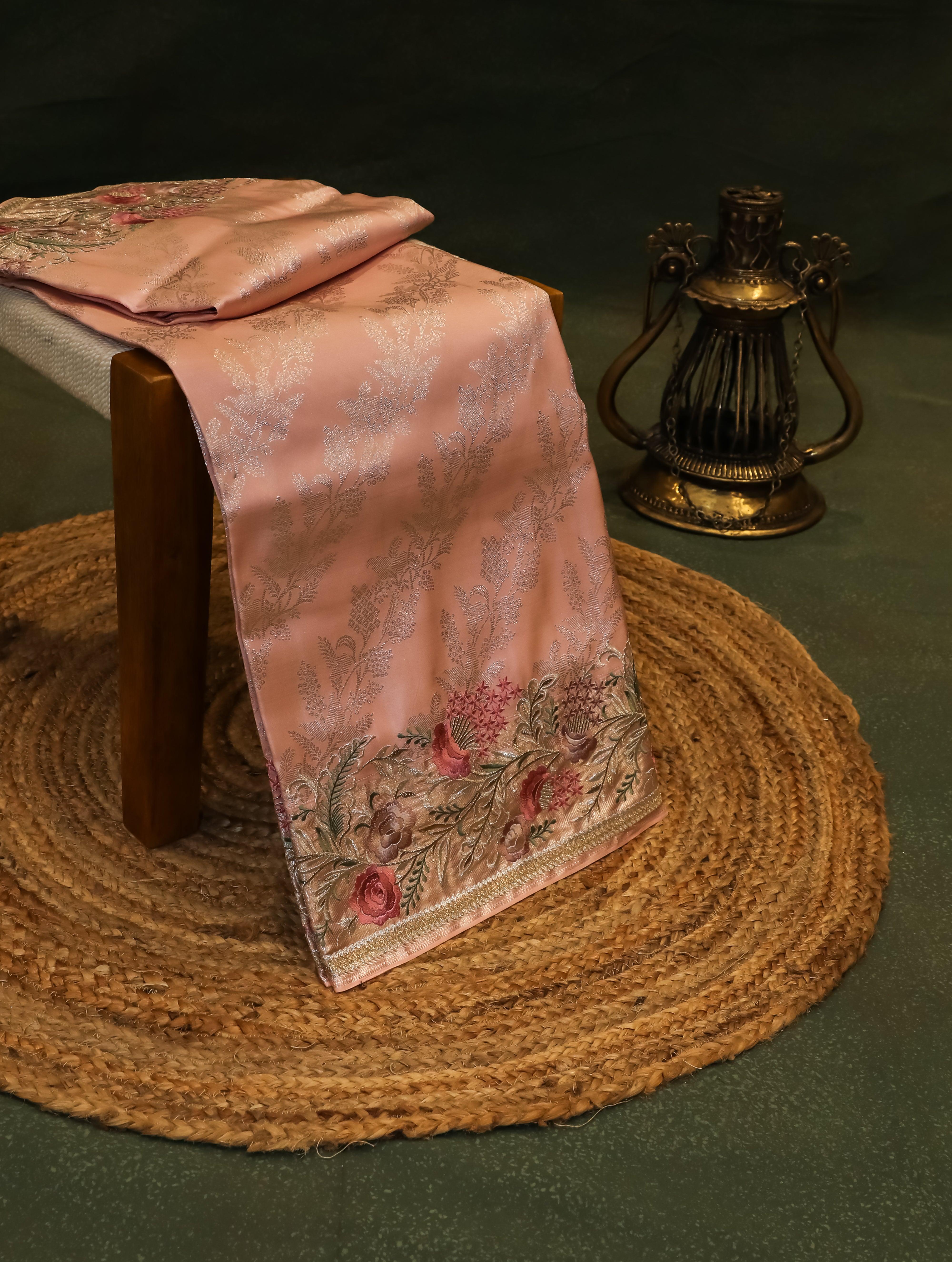 Designer Peach Katan Silk Saree - Sumangal Ekam