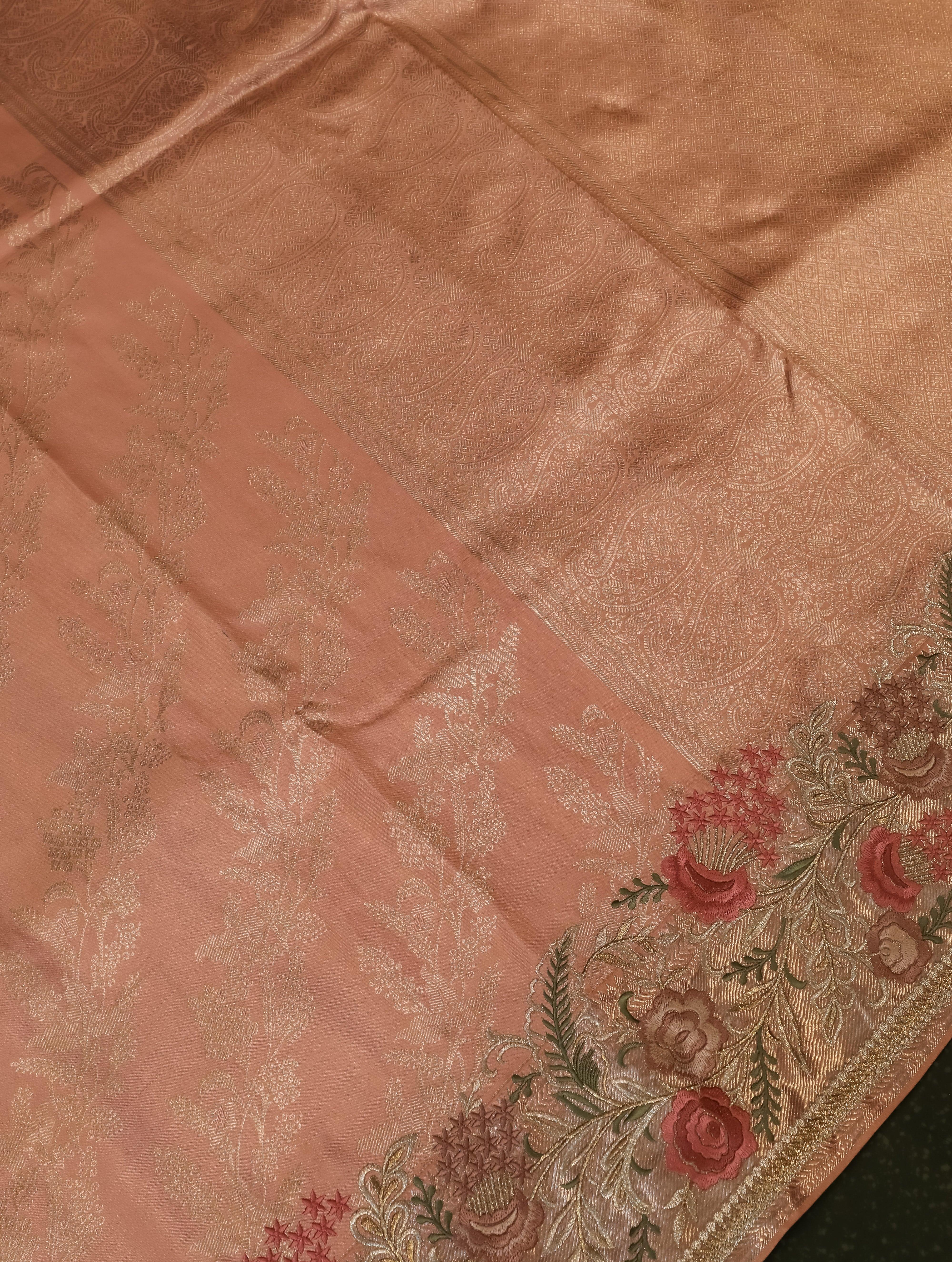 Designer Peach Katan Silk Saree - Sumangal Ekam