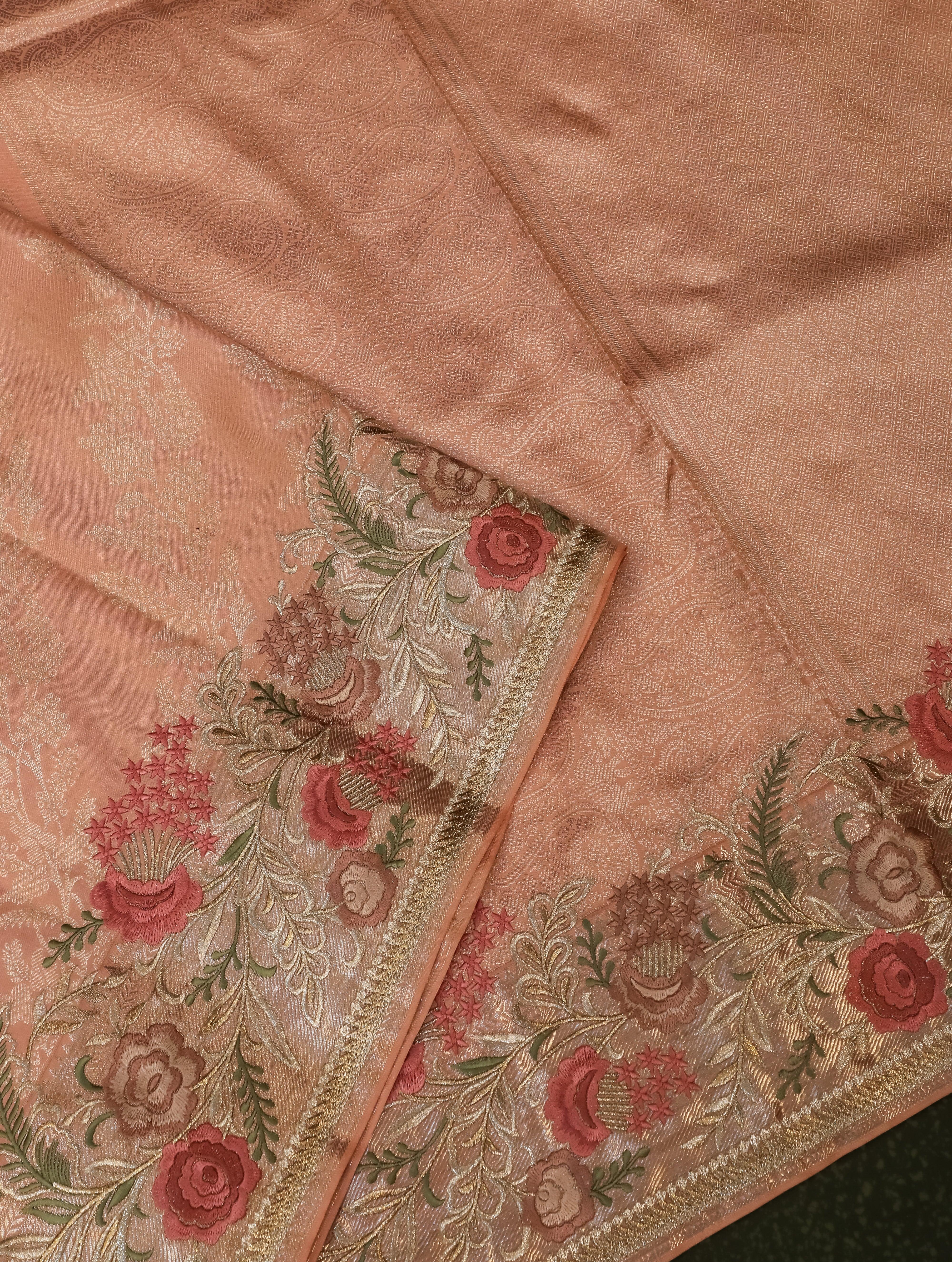 Designer Peach Katan Silk Saree - Sumangal Ekam