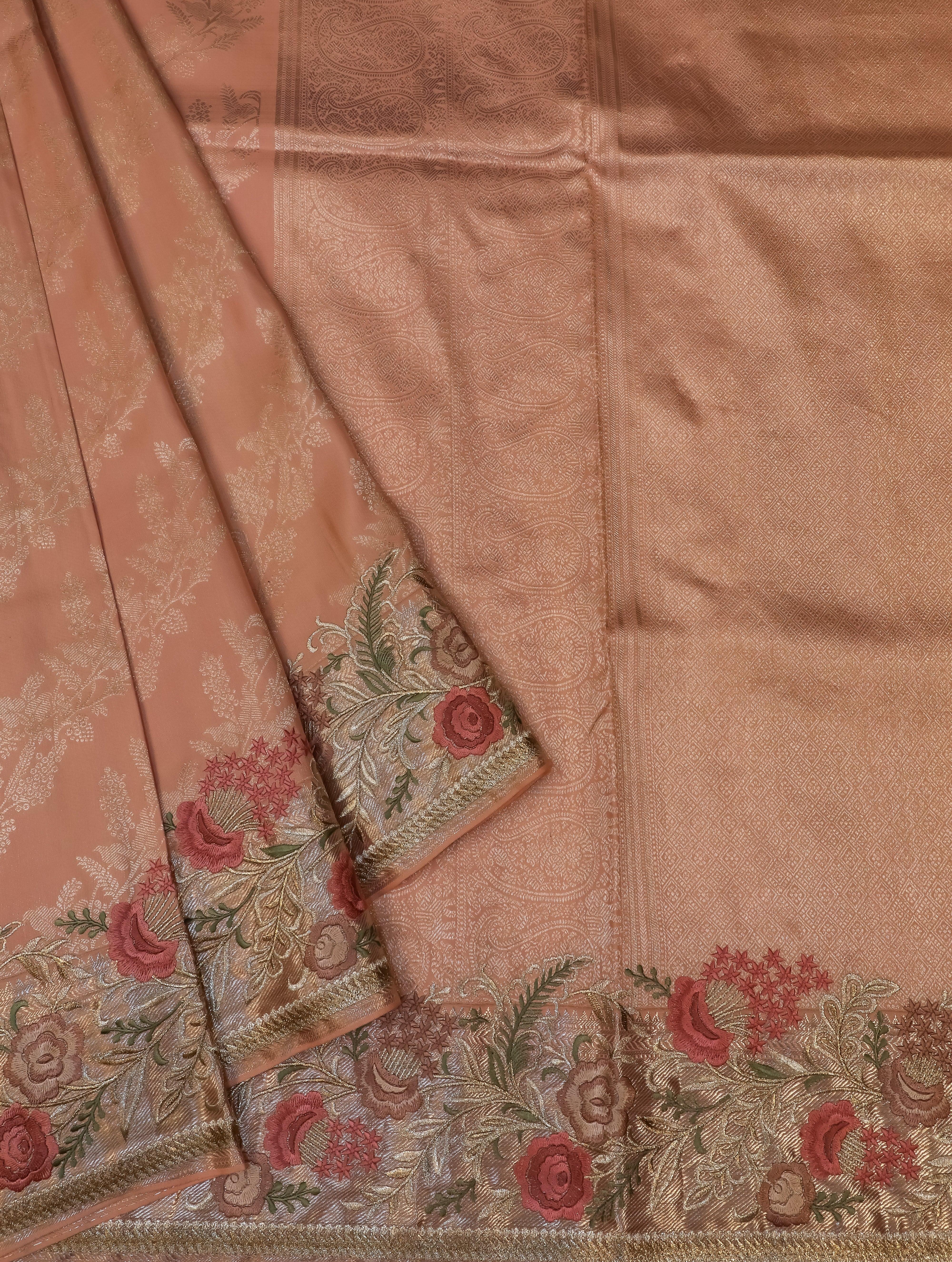 Designer Peach Katan Silk Saree - Sumangal Ekam