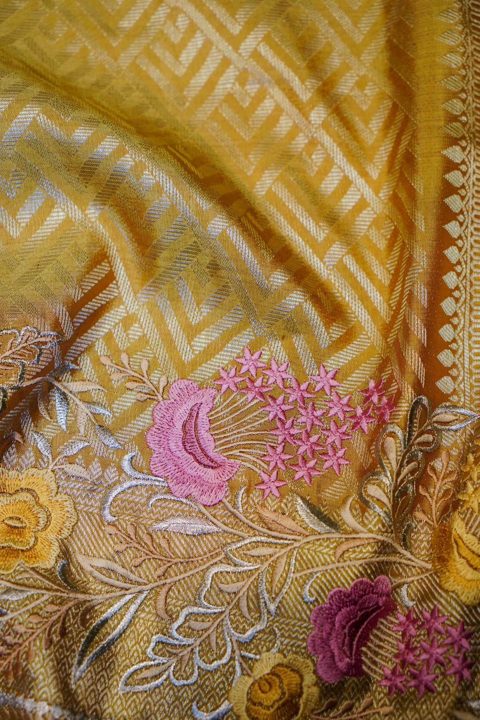 Designer Yellow Katan Silk Saree