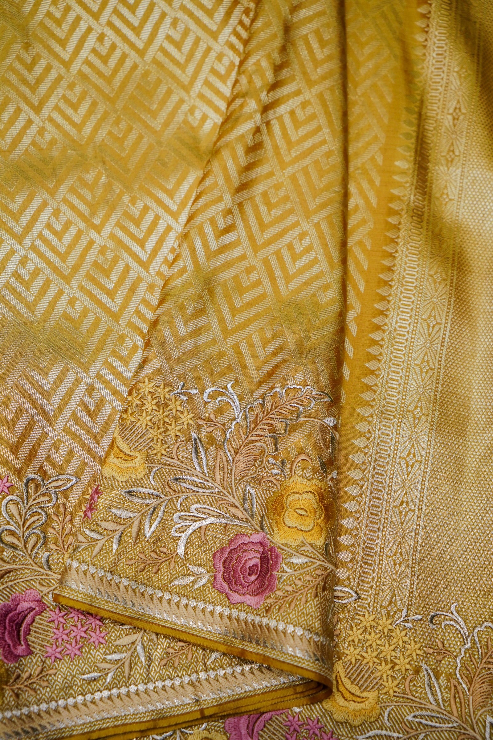 Designer Yellow Katan Silk Saree