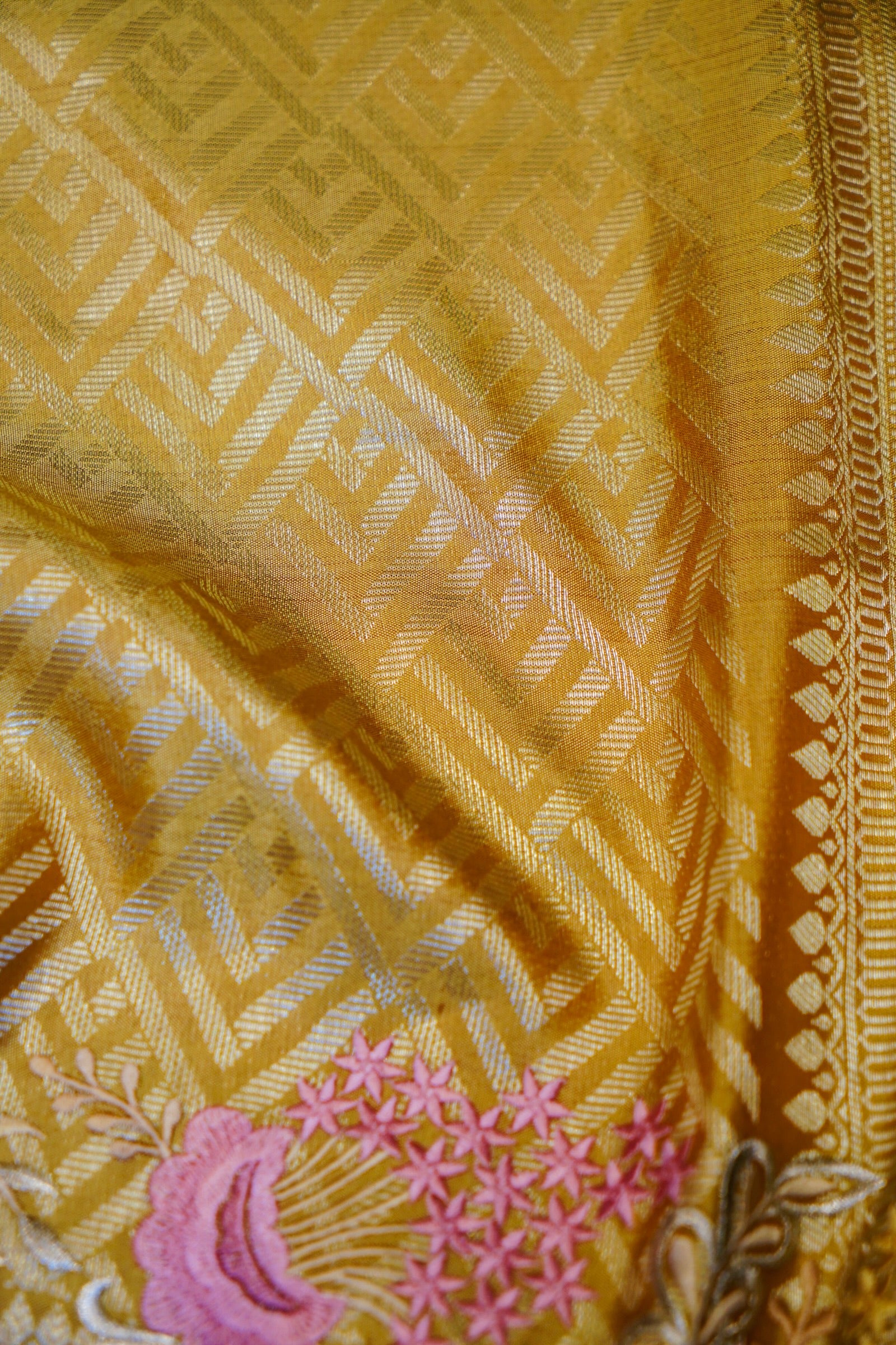 Designer Yellow Katan Silk Saree