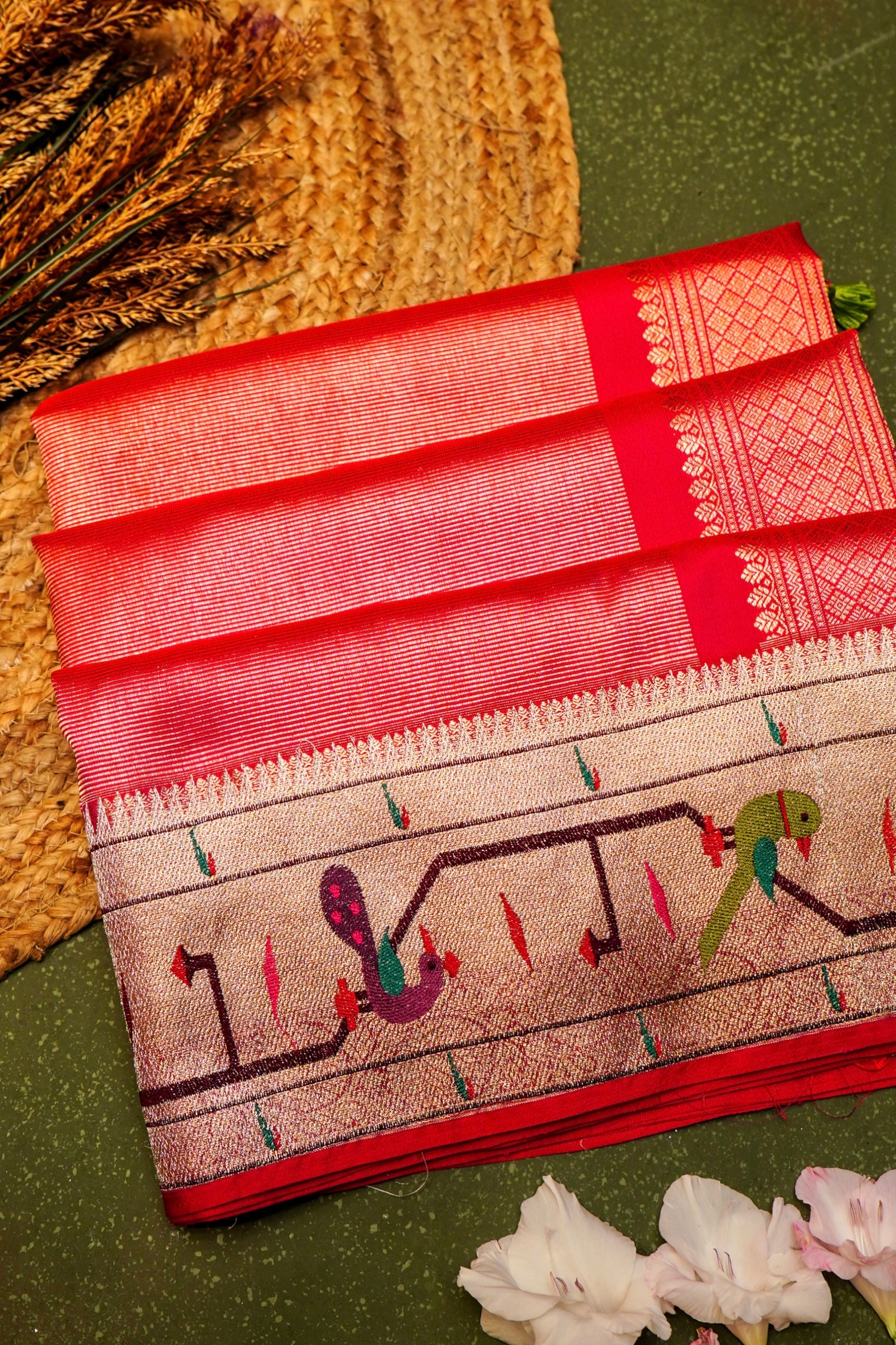 Handwoven Red Banarasi Katan Silk Saree