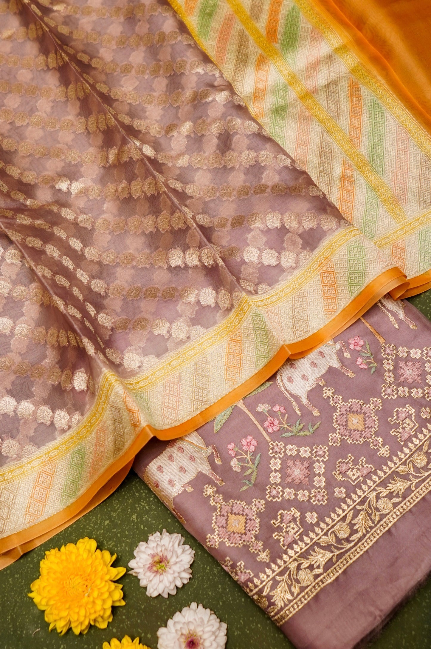 Designer Mauve Organza Suit