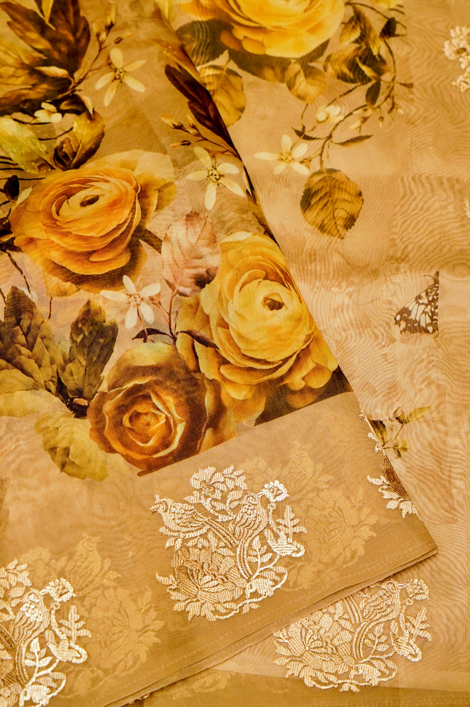 Designer Light Yellow Organza Saree