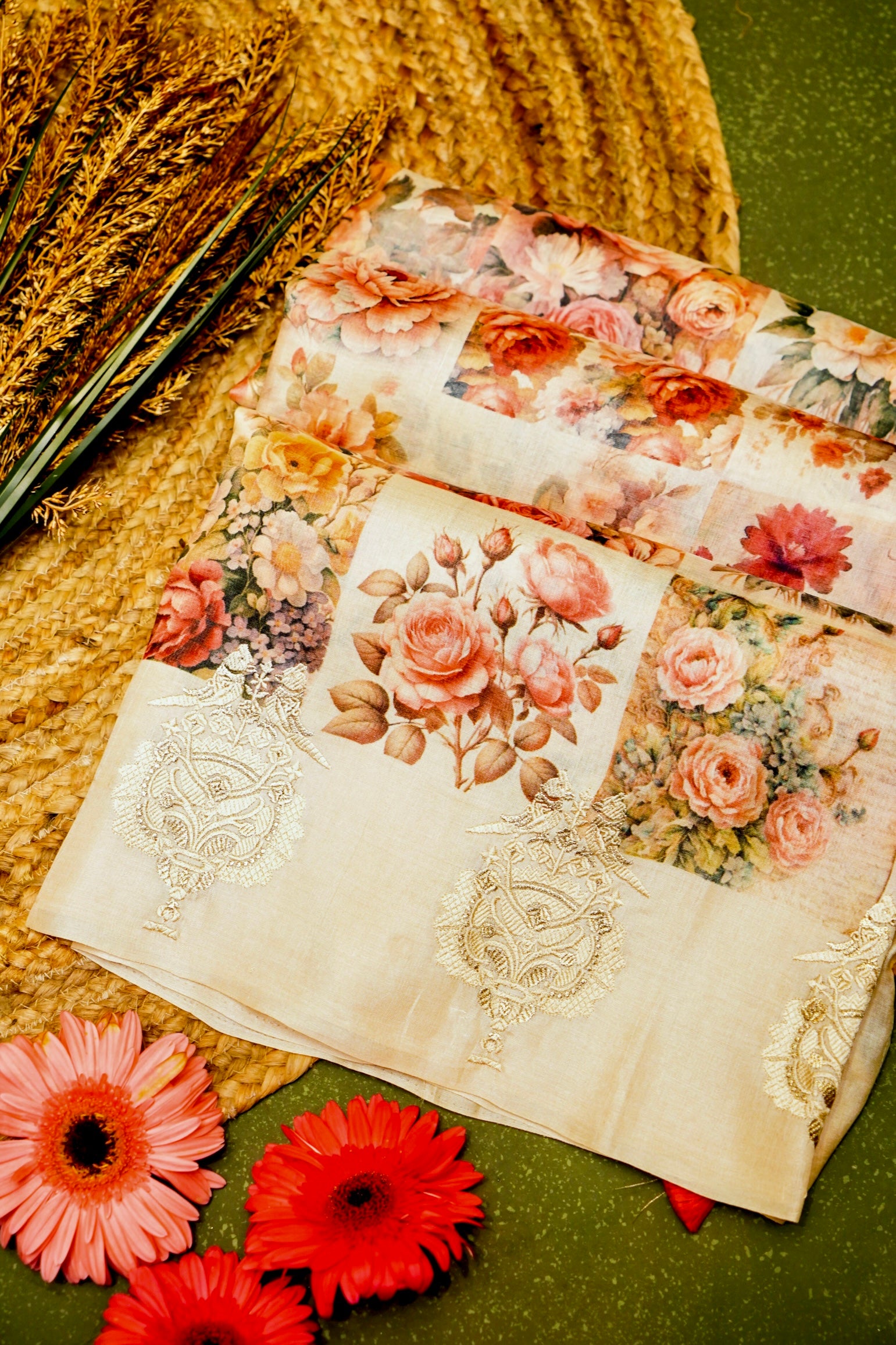 Designer Cream Organza Saree