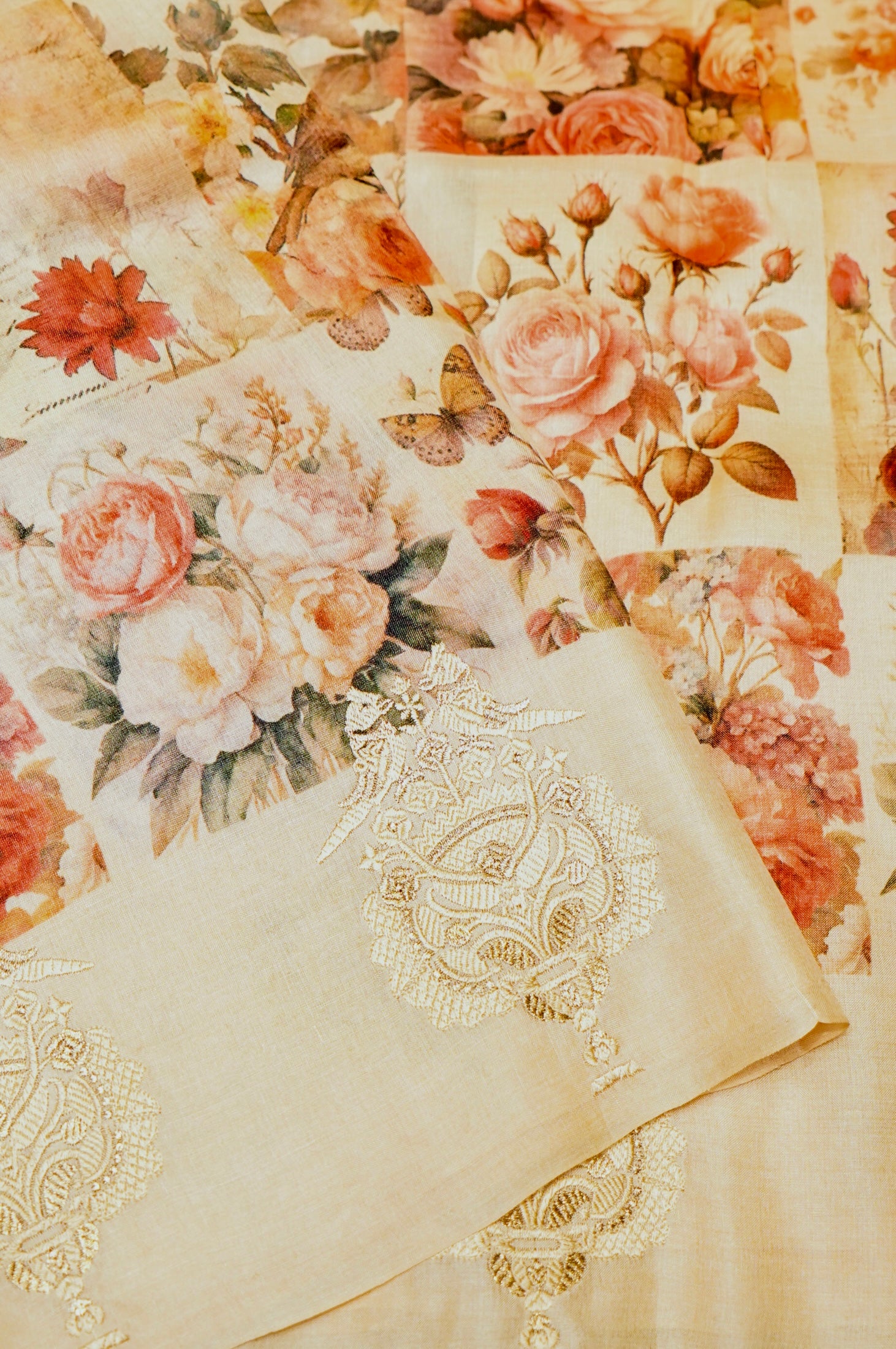 Designer Cream Organza Saree