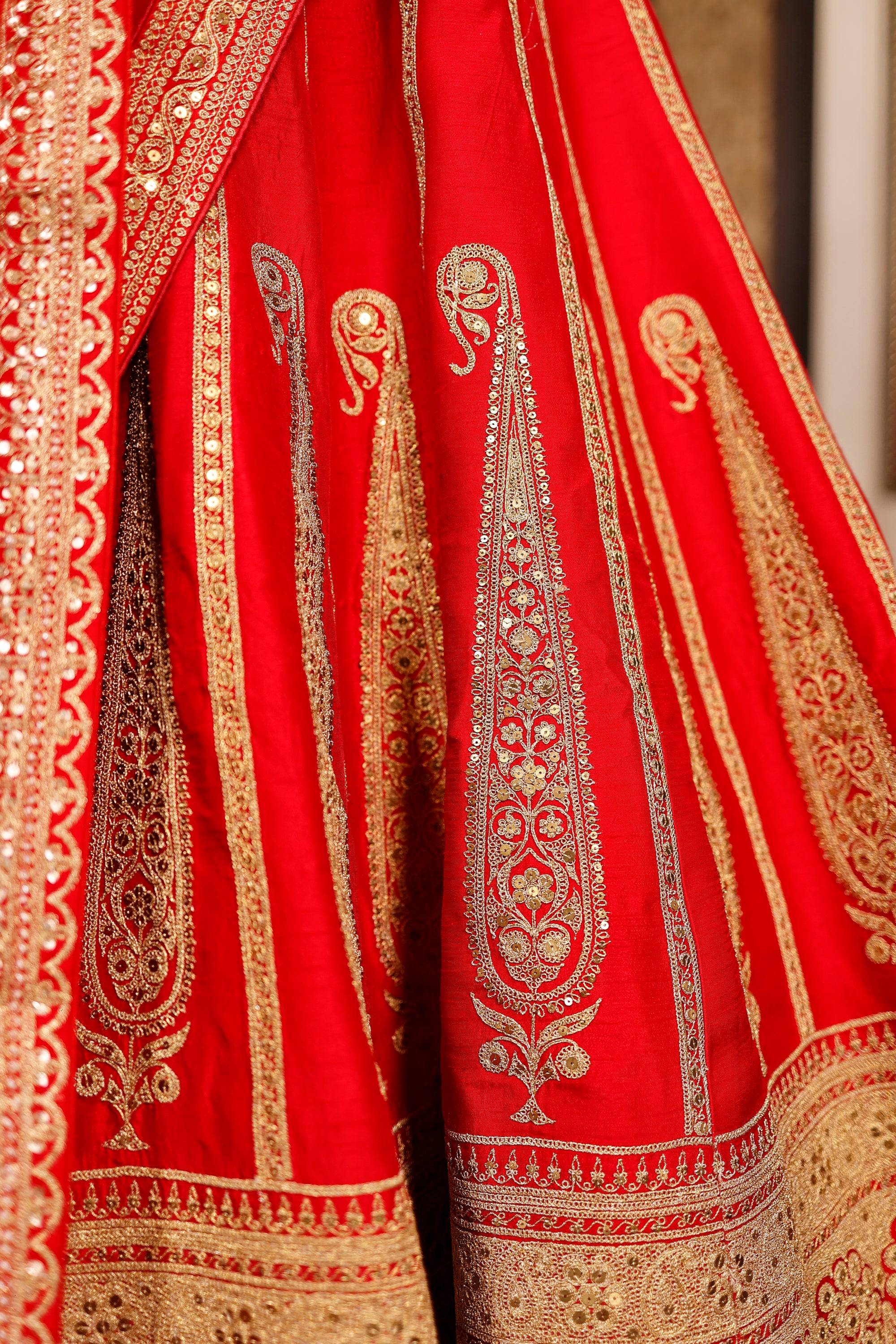 Designer Red Raw Silk Bridal Lehenga