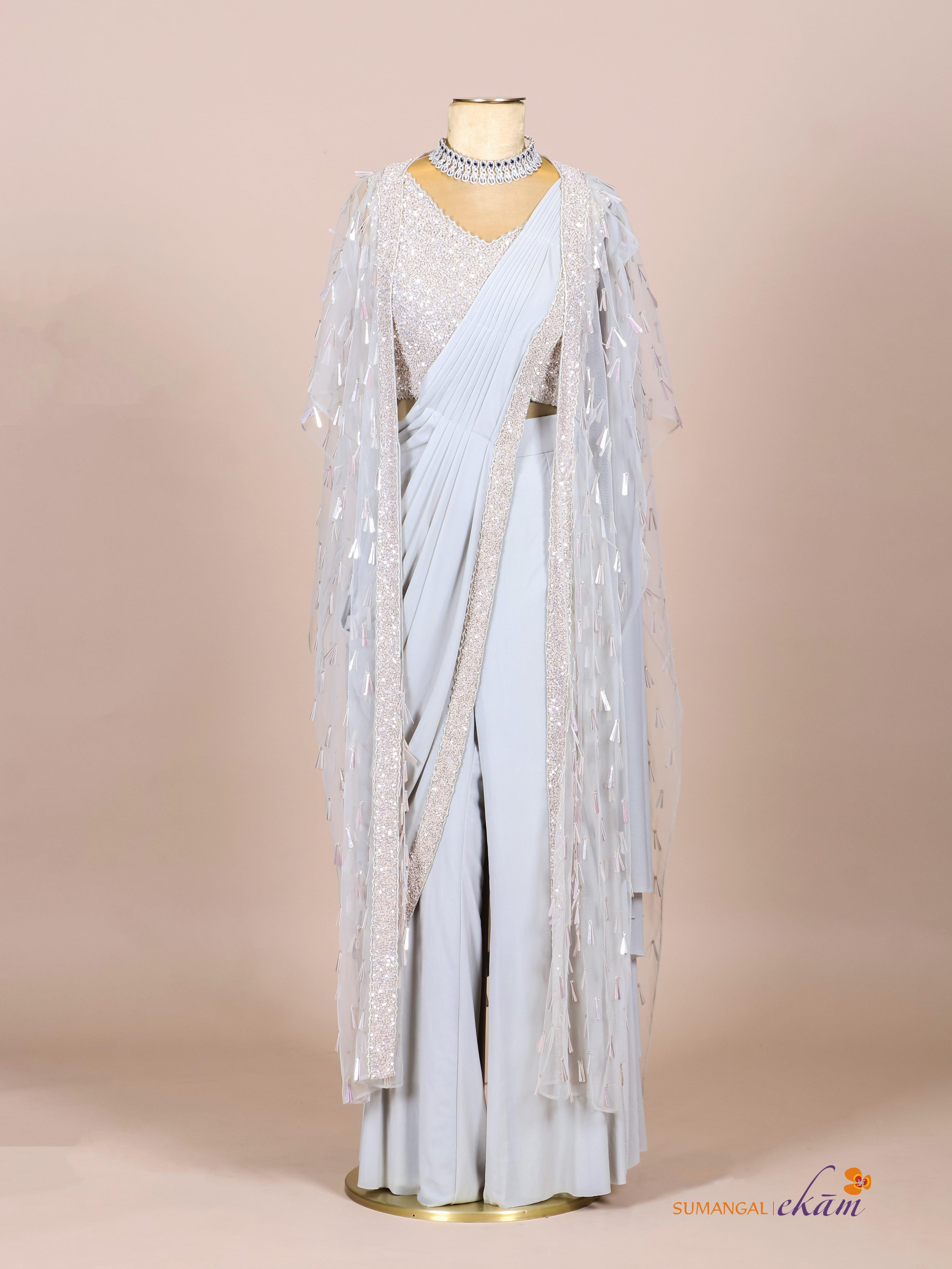 Designer Light Blue Georgette Party Wear Indo Western Plazo - Sumangal Ekam