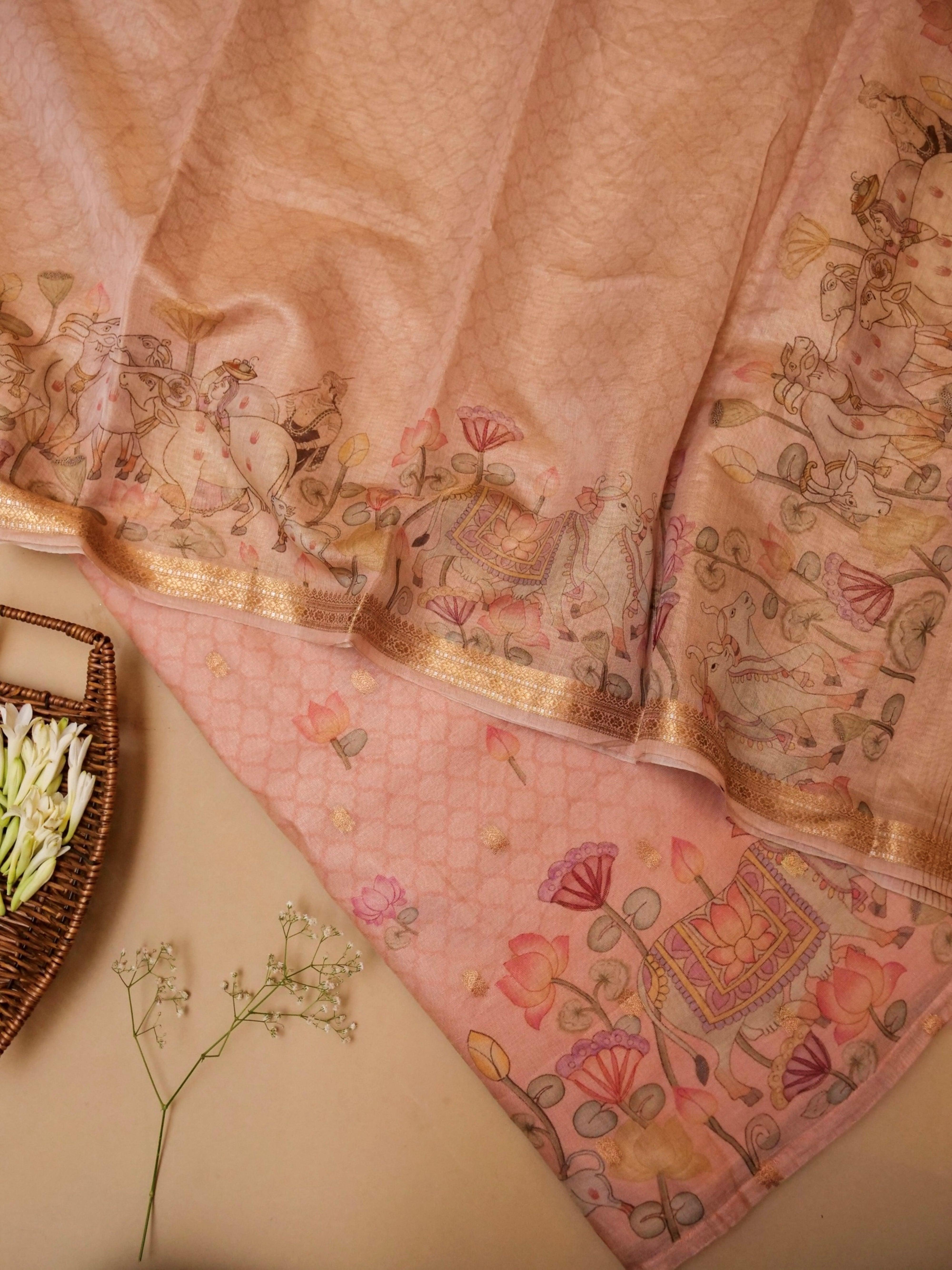 Handwoven Pink Banarasi Muslin Silk Suit - Sumangal Ekam