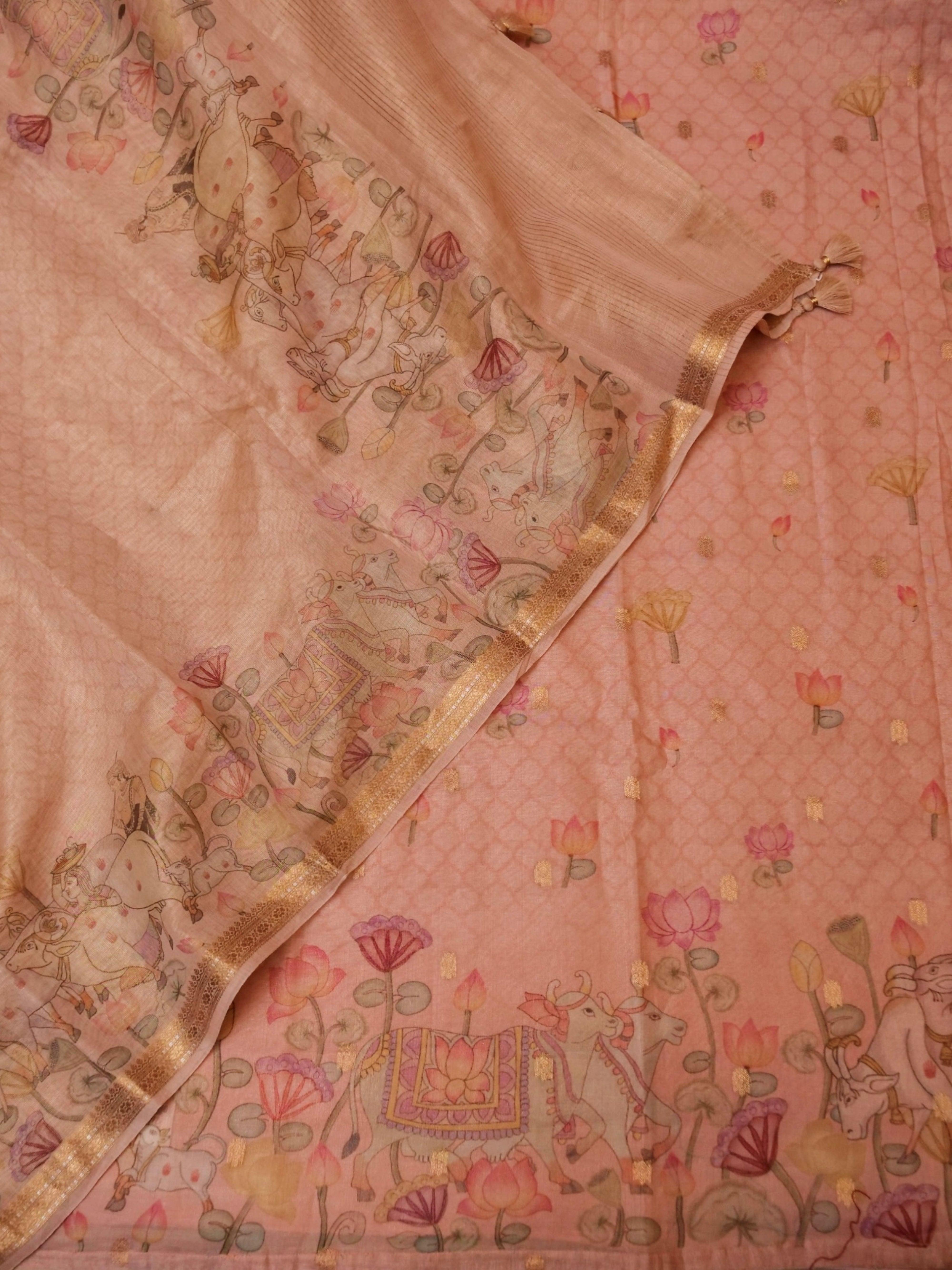 Handwoven Pink Banarasi Muslin Silk Suit - Sumangal Ekam