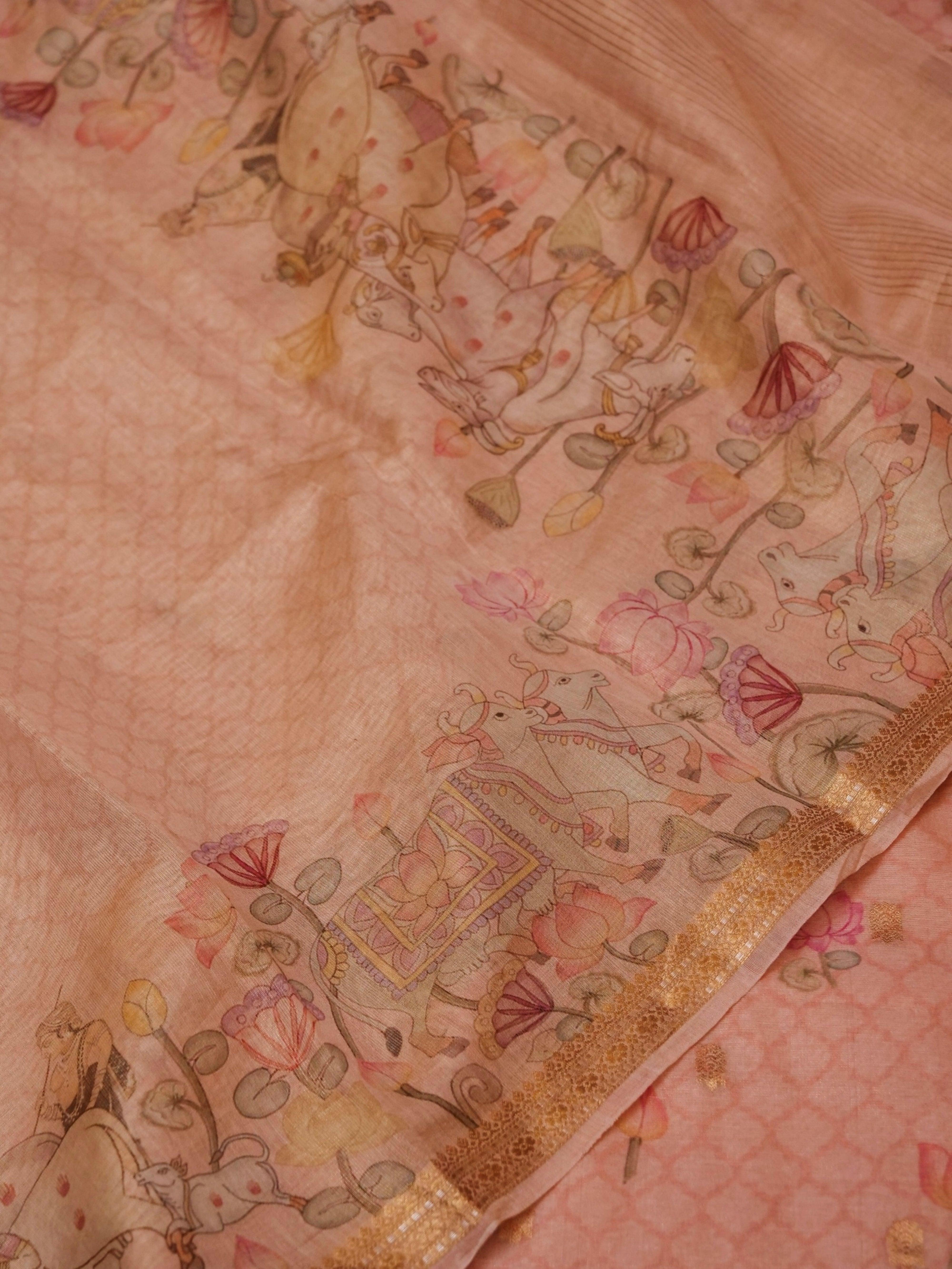Handwoven Pink Banarasi Muslin Silk Suit - Sumangal Ekam
