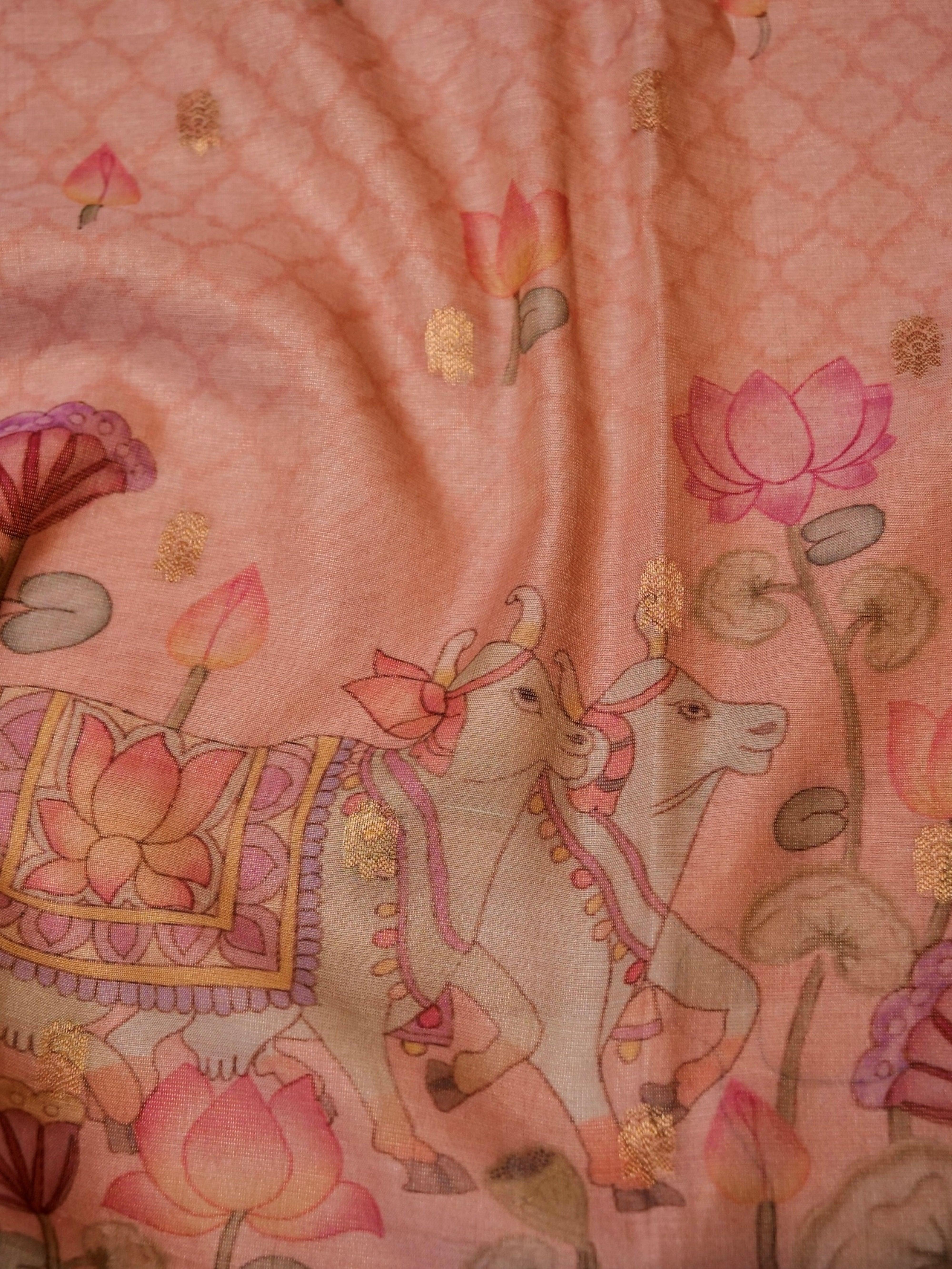 Handwoven Pink Banarasi Muslin Silk Suit - Sumangal Ekam