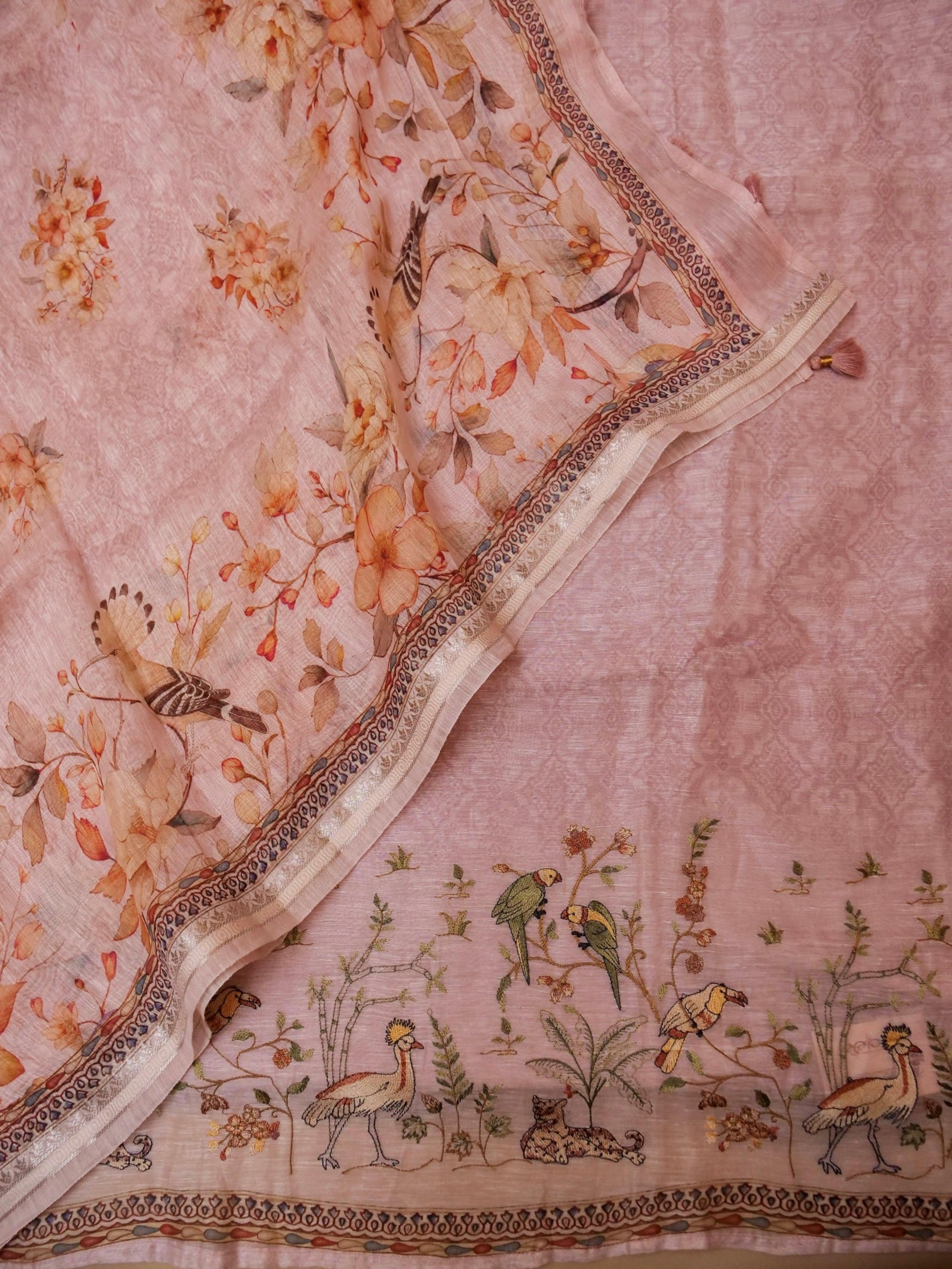 Handwoven Pastel Pink Banarasi Linen Silk Suit - Sumangal Ekam