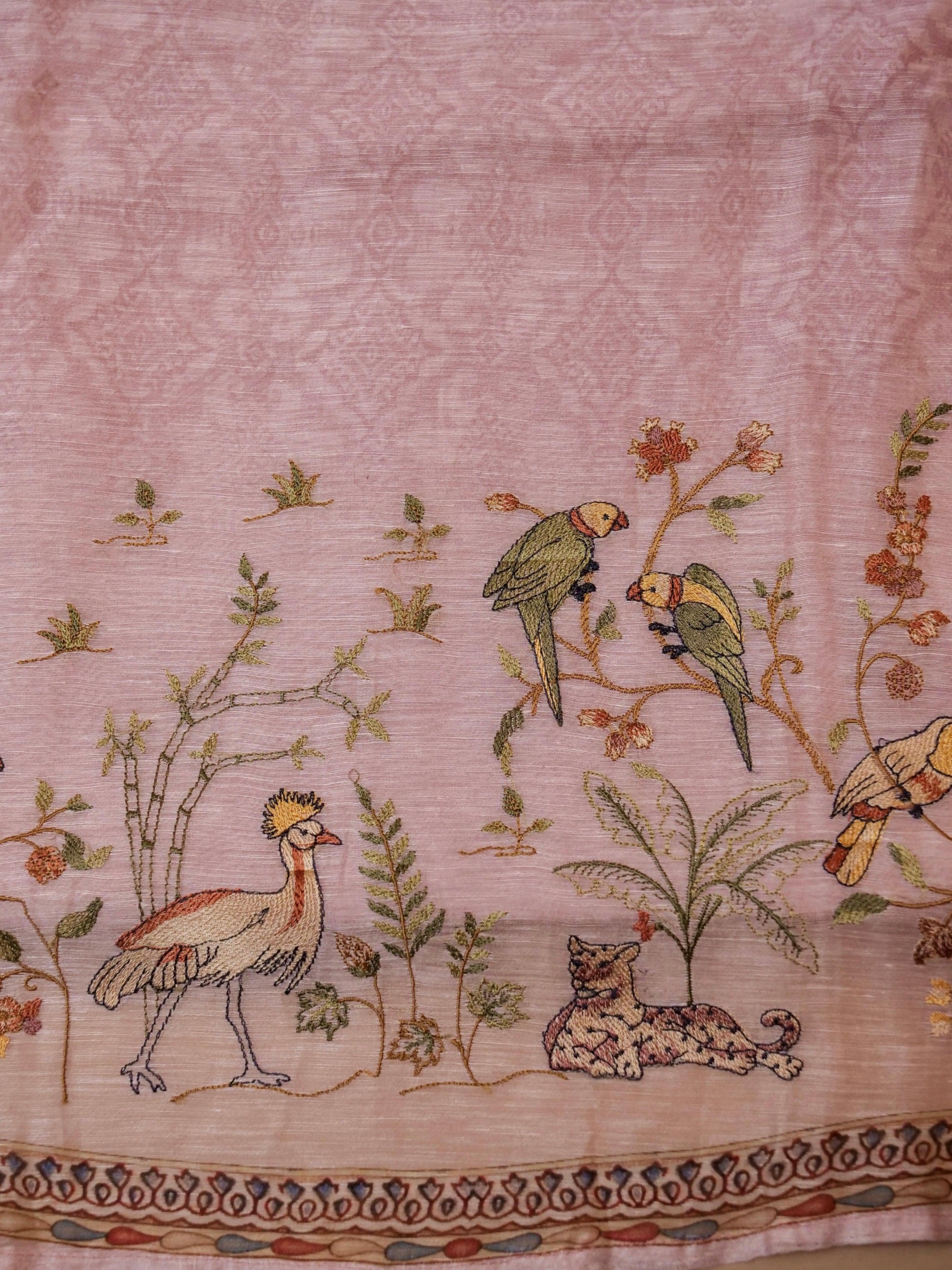 Handwoven Pastel Pink Banarasi Linen Silk Suit - Sumangal Ekam