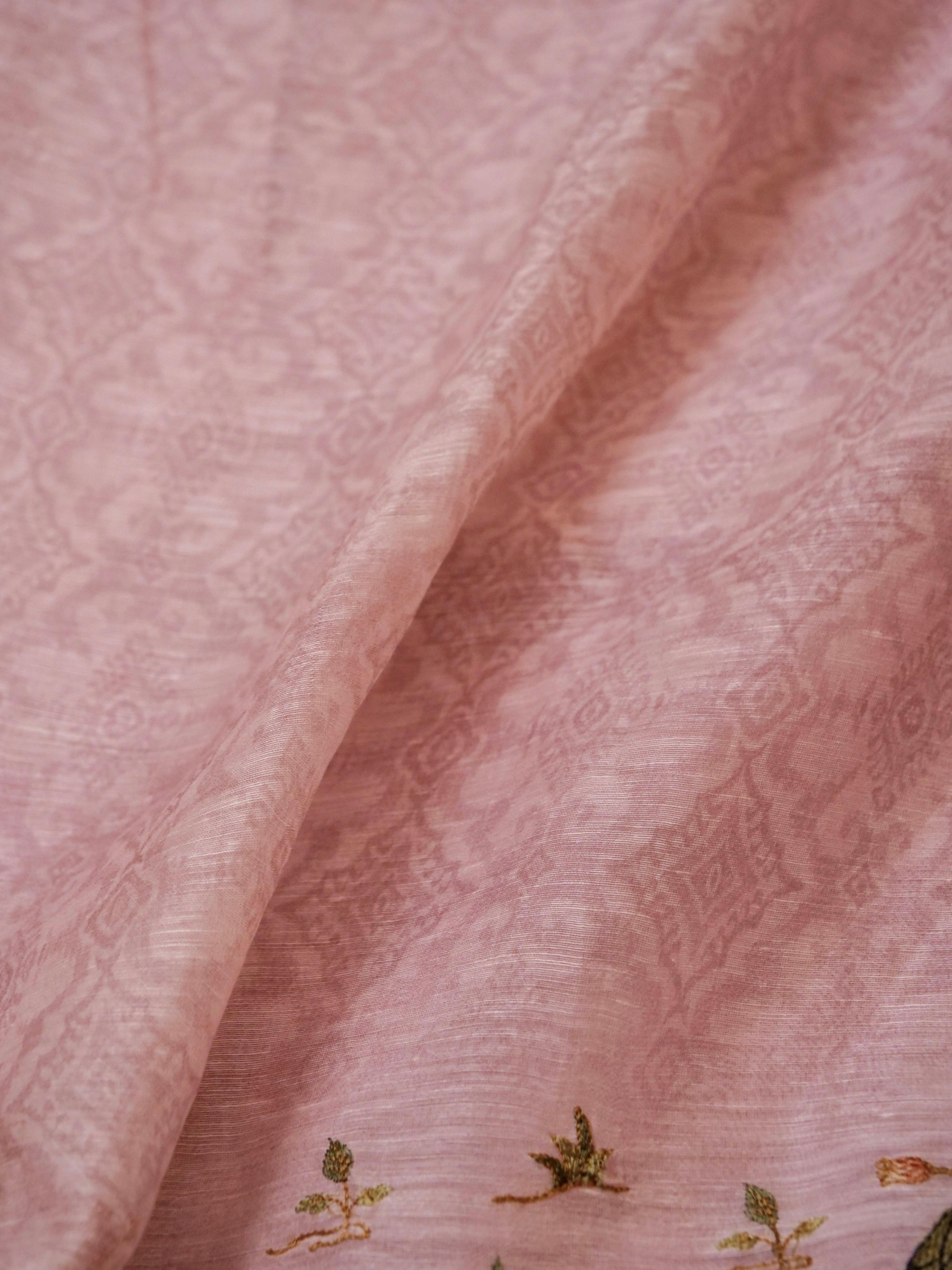 Handwoven Pastel Pink Banarasi Linen Silk Suit - Sumangal Ekam