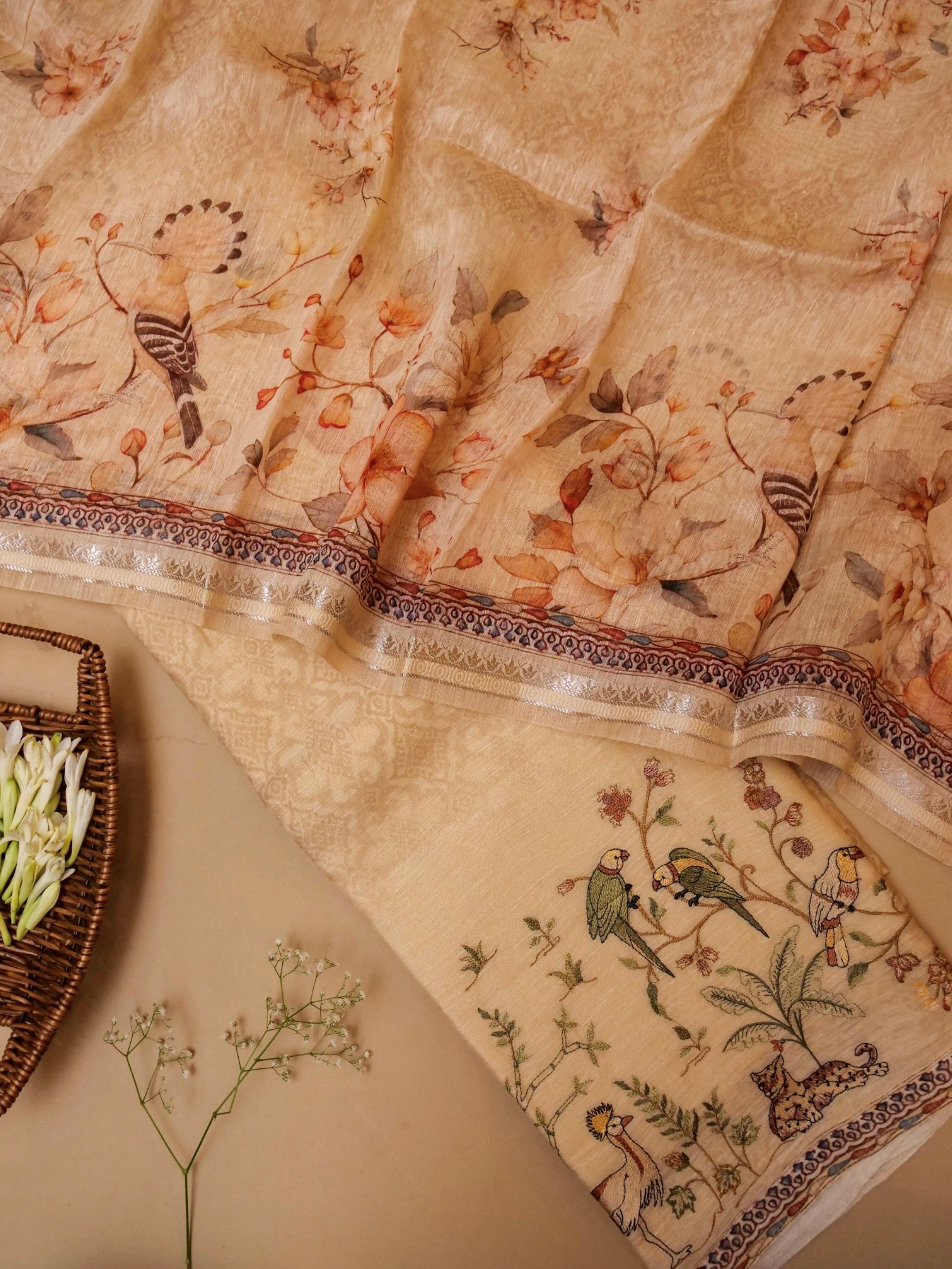 Handwoven Pastel Yellow Banarasi Linen Silk Suit - Sumangal Ekam