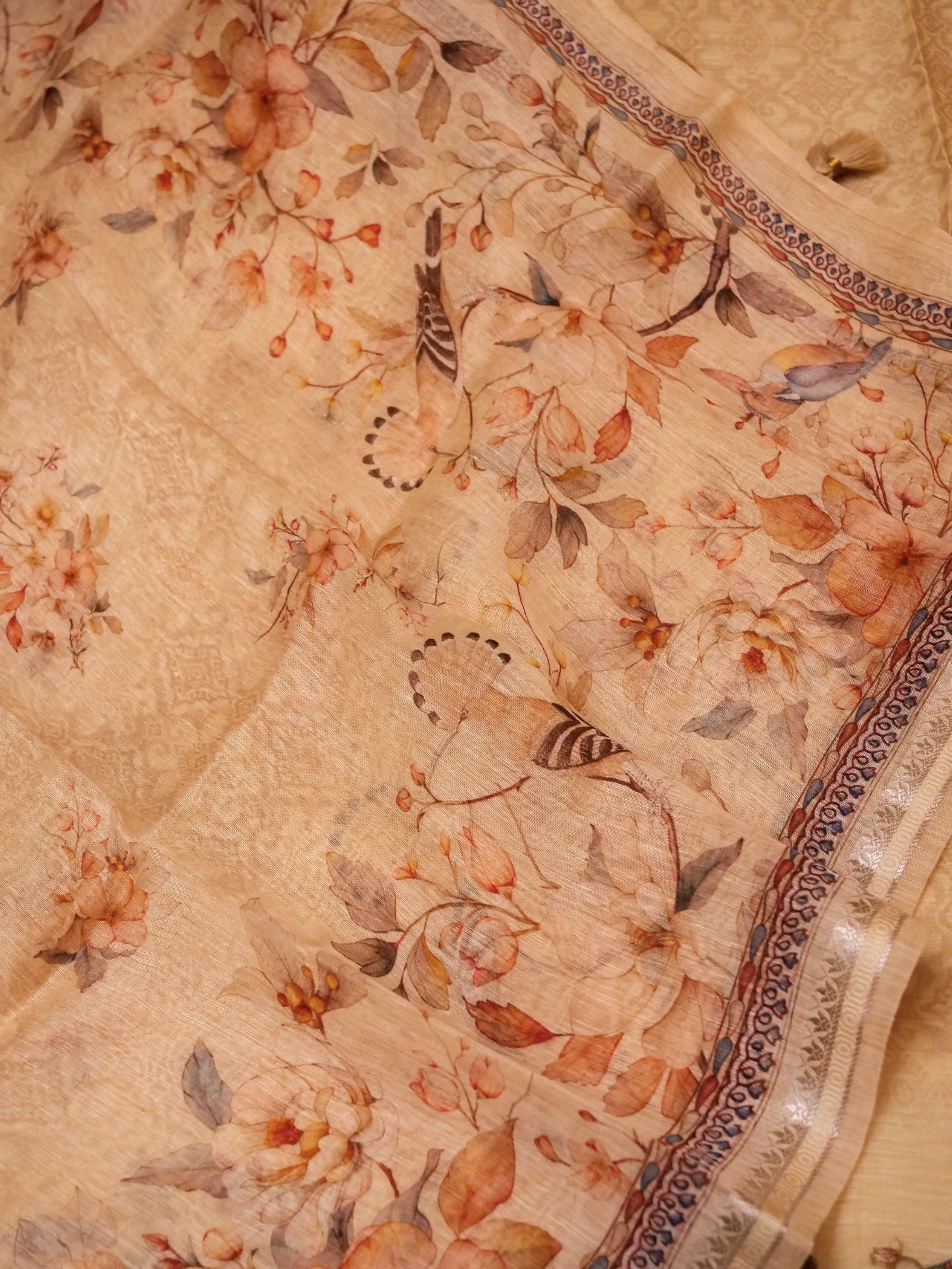 Handwoven Pastel Yellow Banarasi Linen Silk Suit - Sumangal Ekam