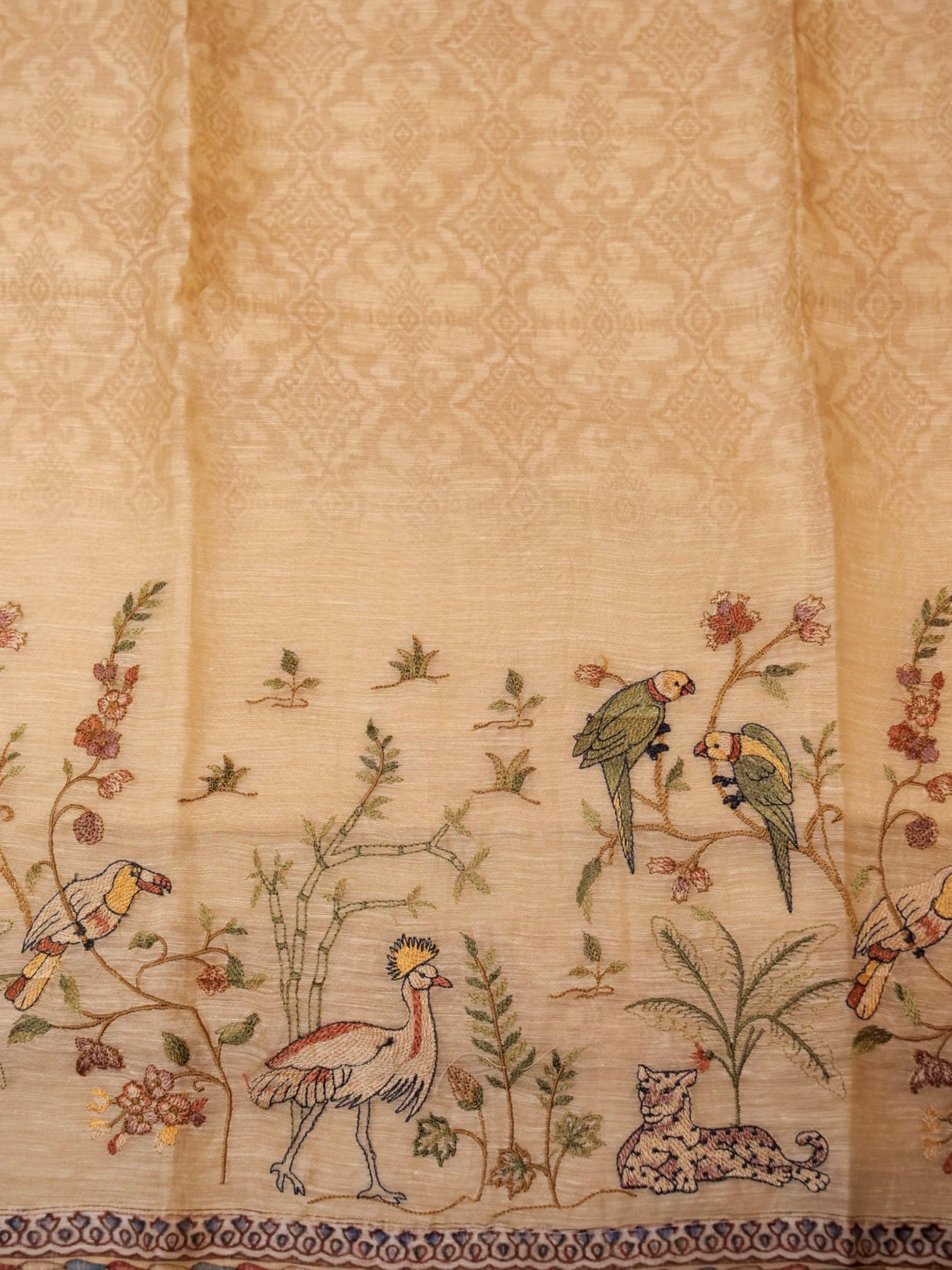 Handwoven Pastel Yellow Banarasi Linen Silk Suit - Sumangal Ekam