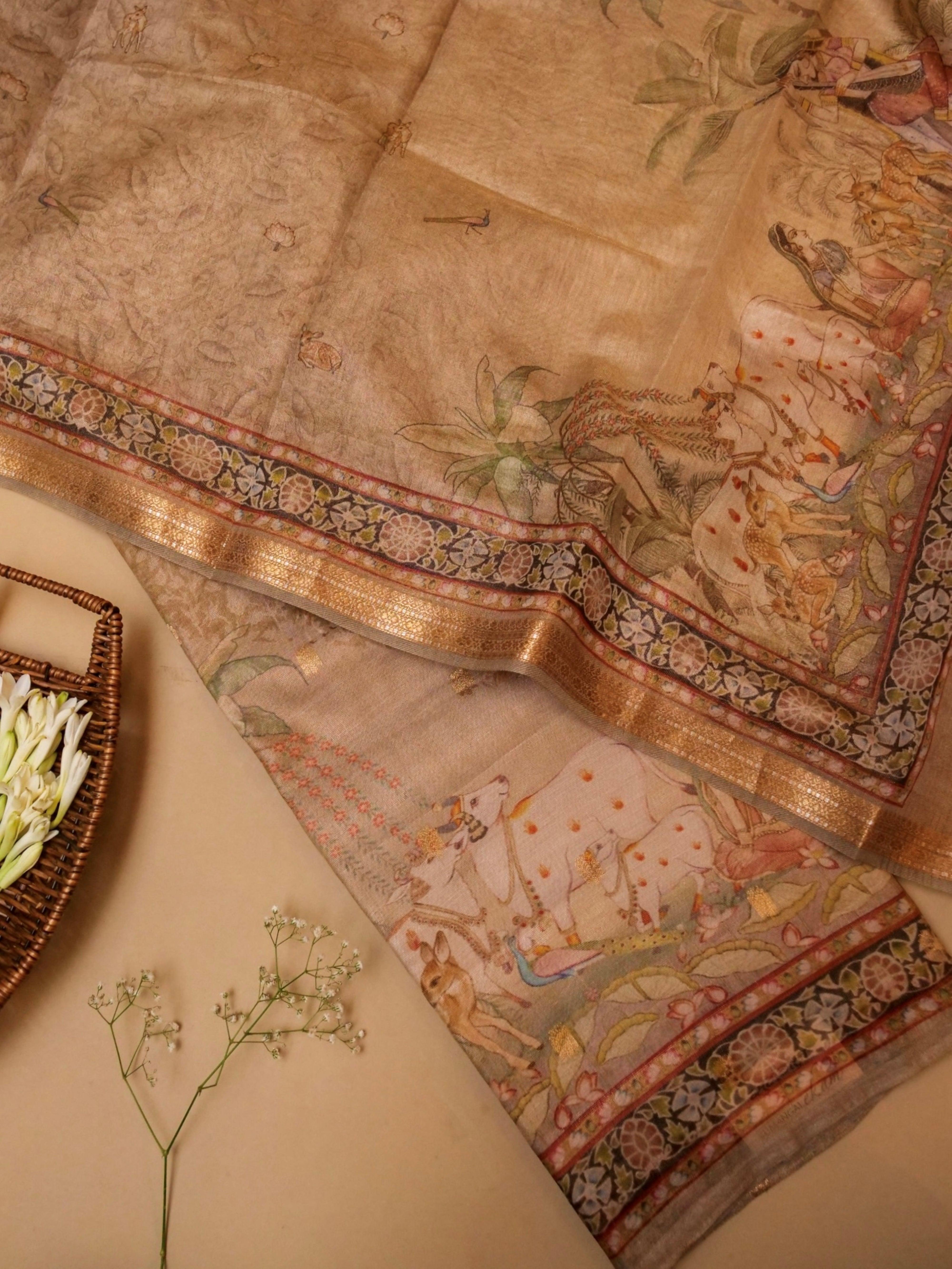 Handwoven Pastel Brown Banarasi Tissue Silk Suit - Sumangal Ekam