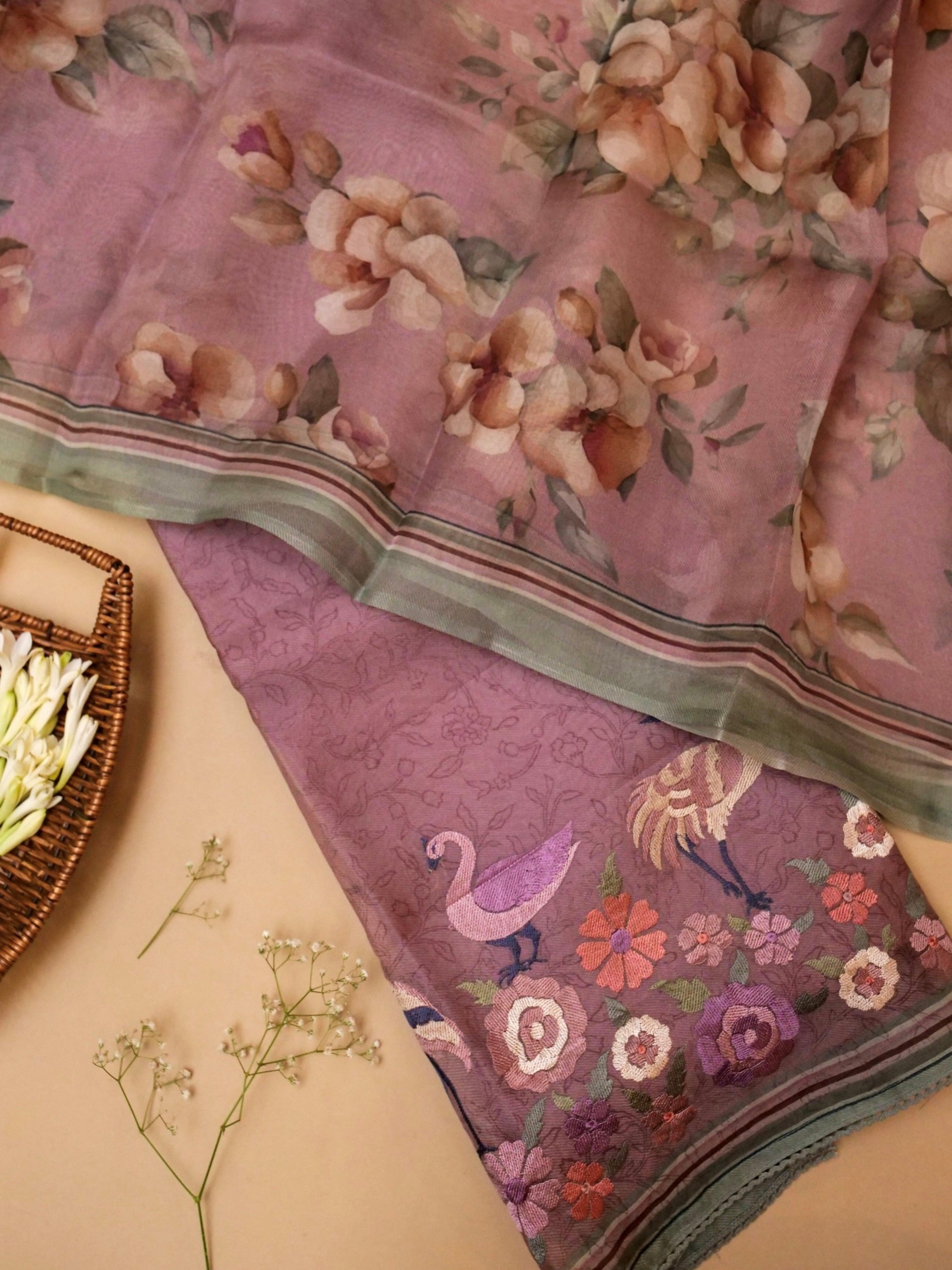 Handwoven Onion Pink Banarasi Organza Suit - Sumangal Ekam