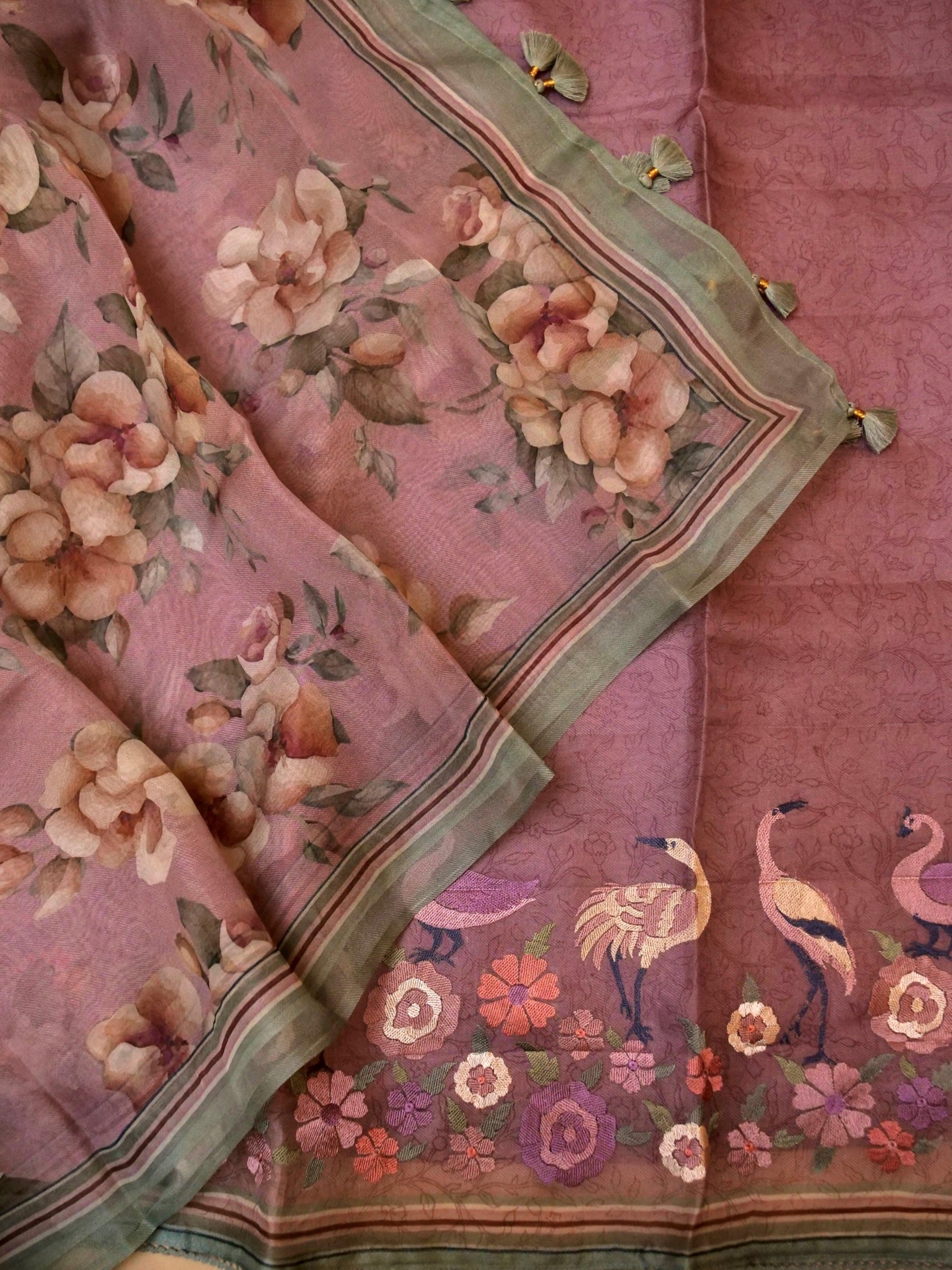 Handwoven Onion Pink Banarasi Organza Suit - Sumangal Ekam