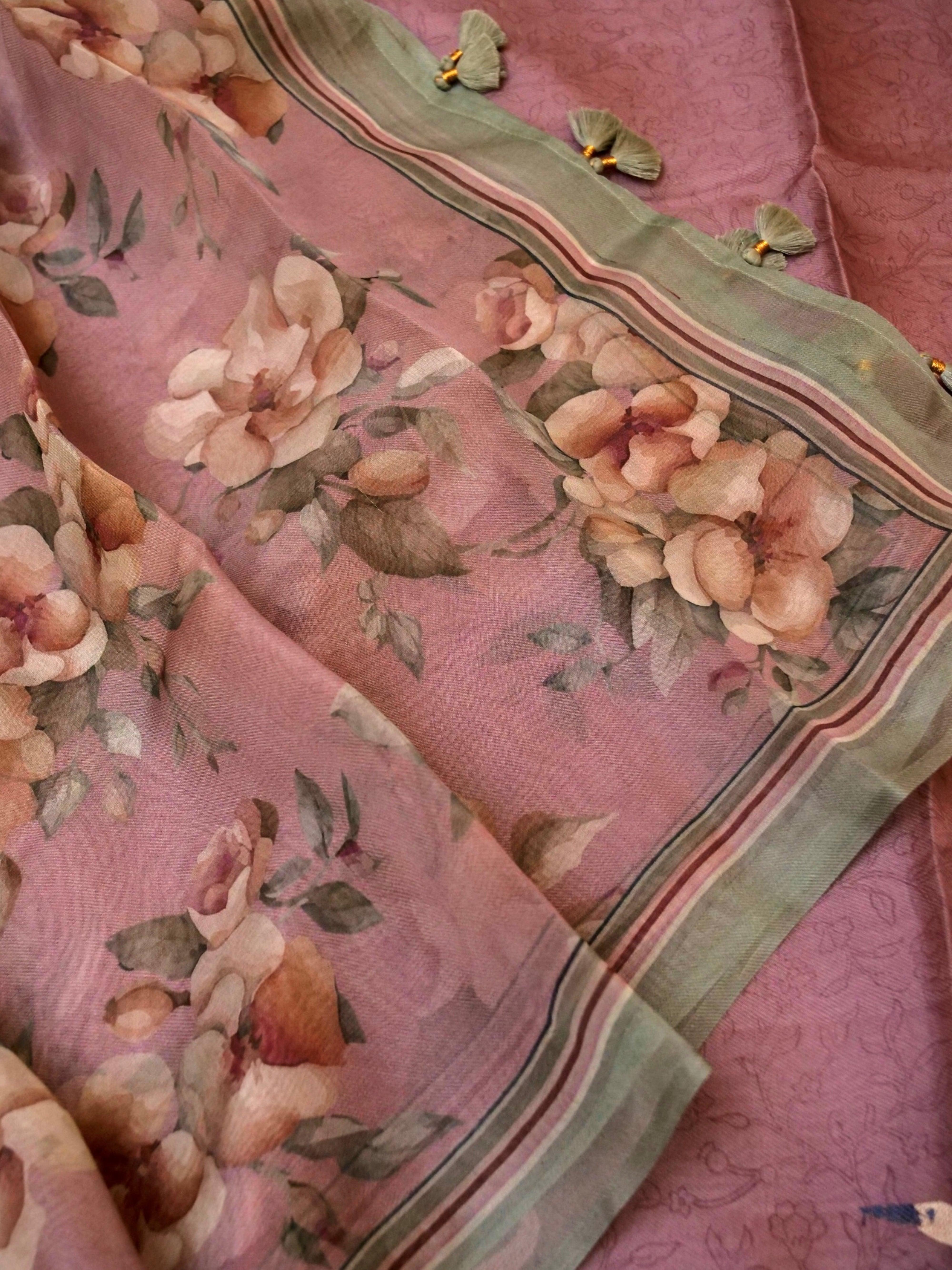 Handwoven Onion Pink Banarasi Organza Suit - Sumangal Ekam