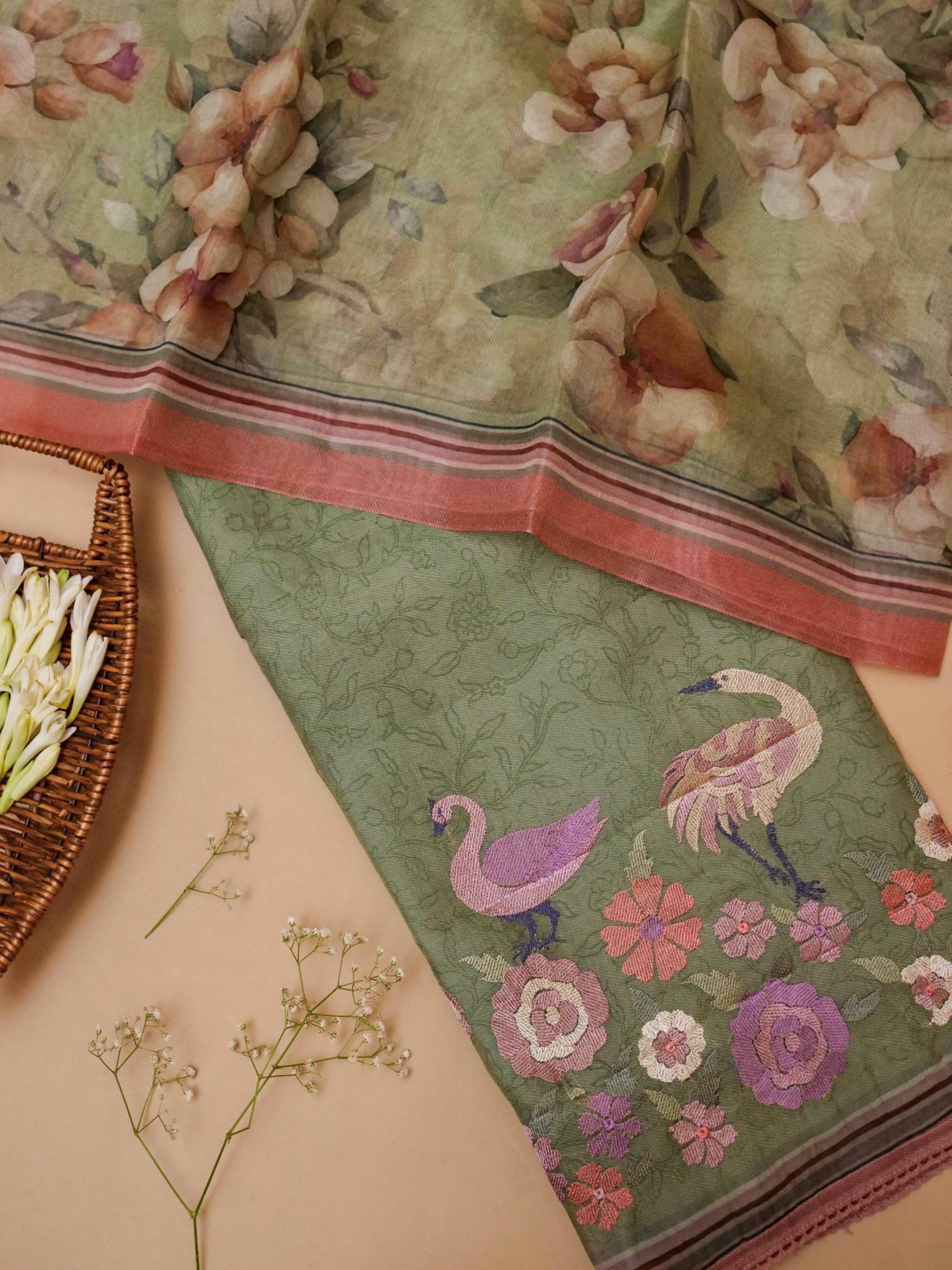 Handwoven Green Banarasi Organza Suit - Sumangal Ekam