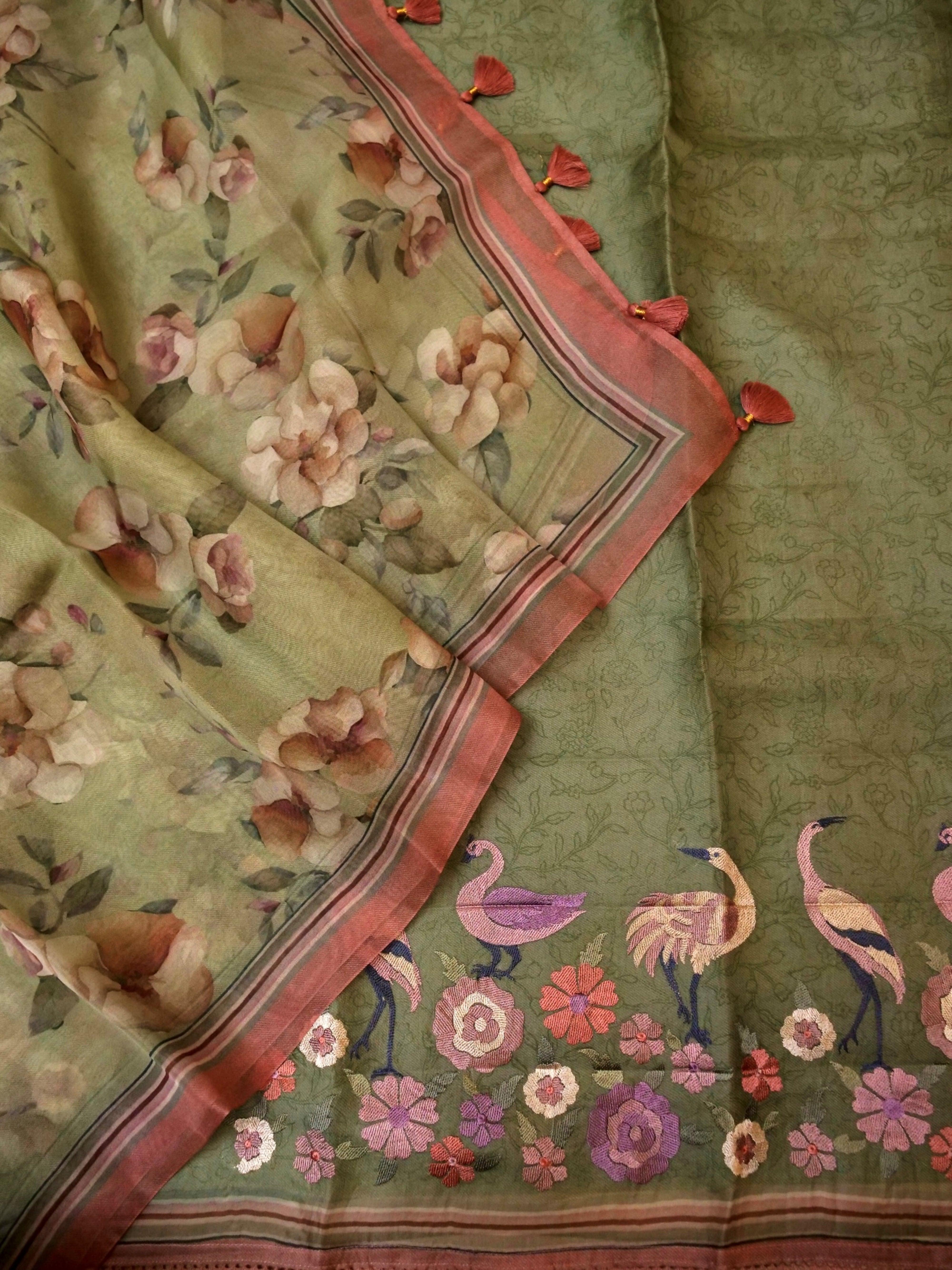 Handwoven Green Banarasi Organza Suit - Sumangal Ekam