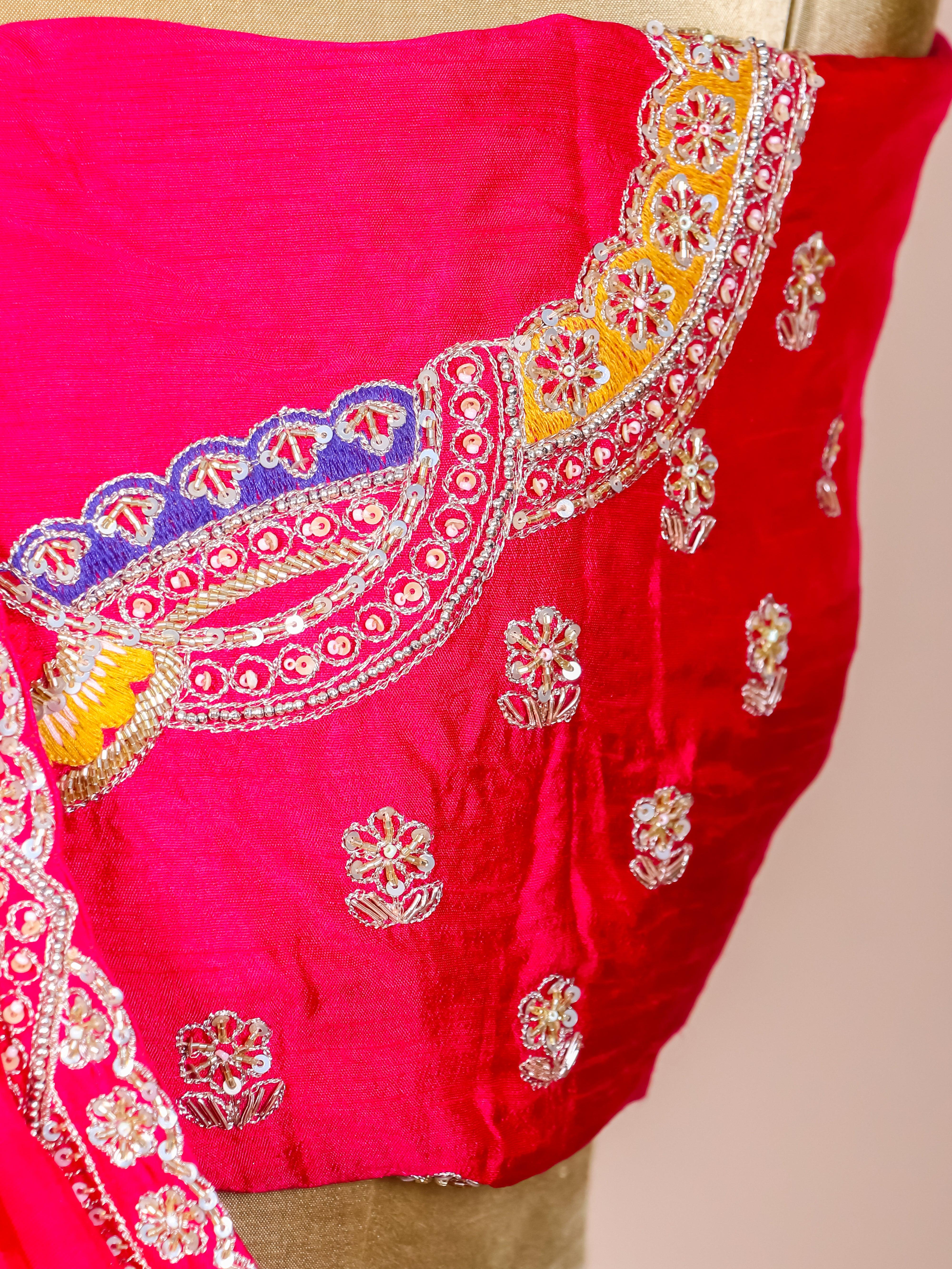 Designer Rani Pink Raw Silk Bridal Lehenga - Sumangal Ekam