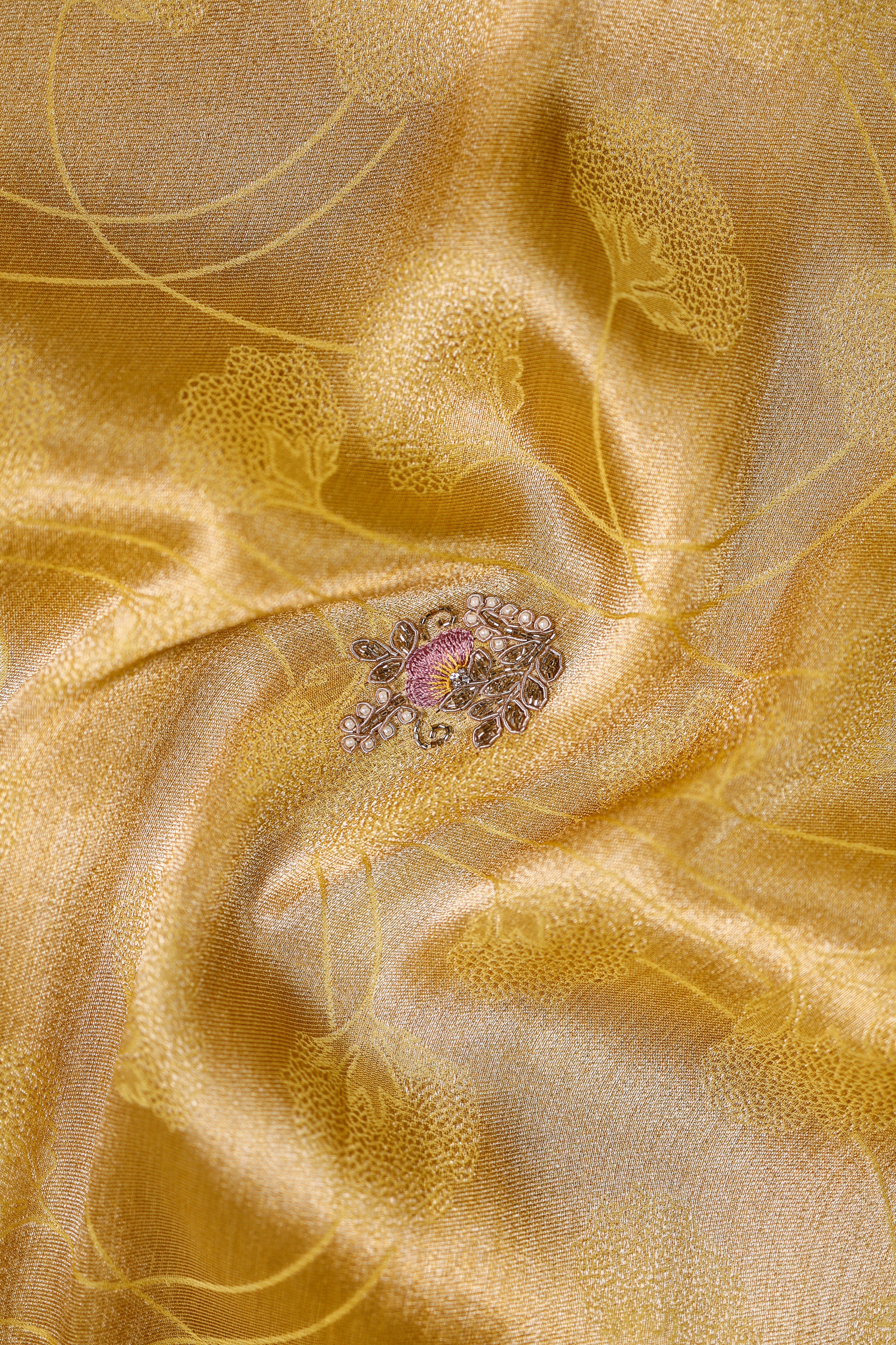 Designer Lemon Yellow Tissue Silk Saree