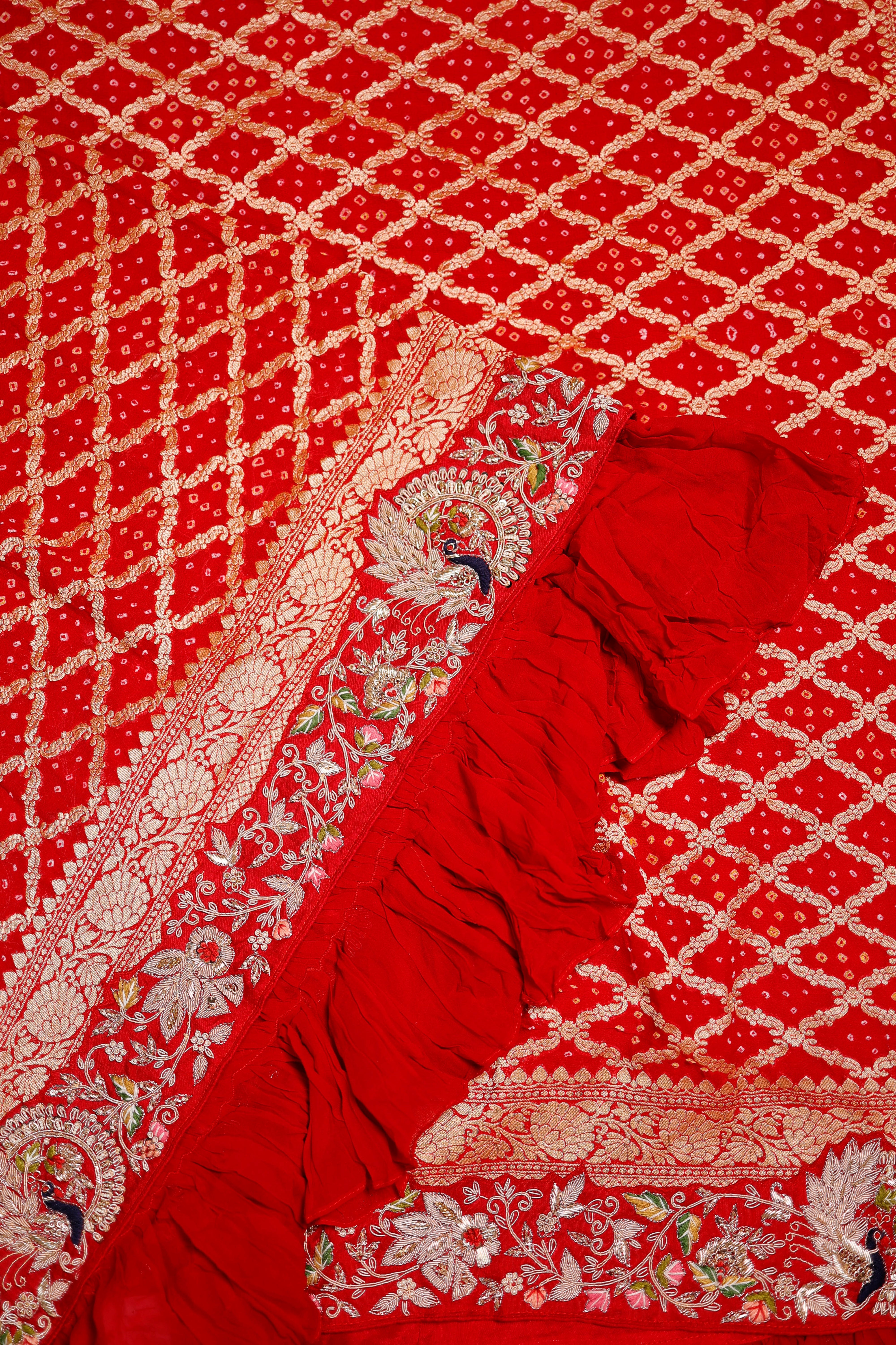 Designer Red Khaddi Silk Saree