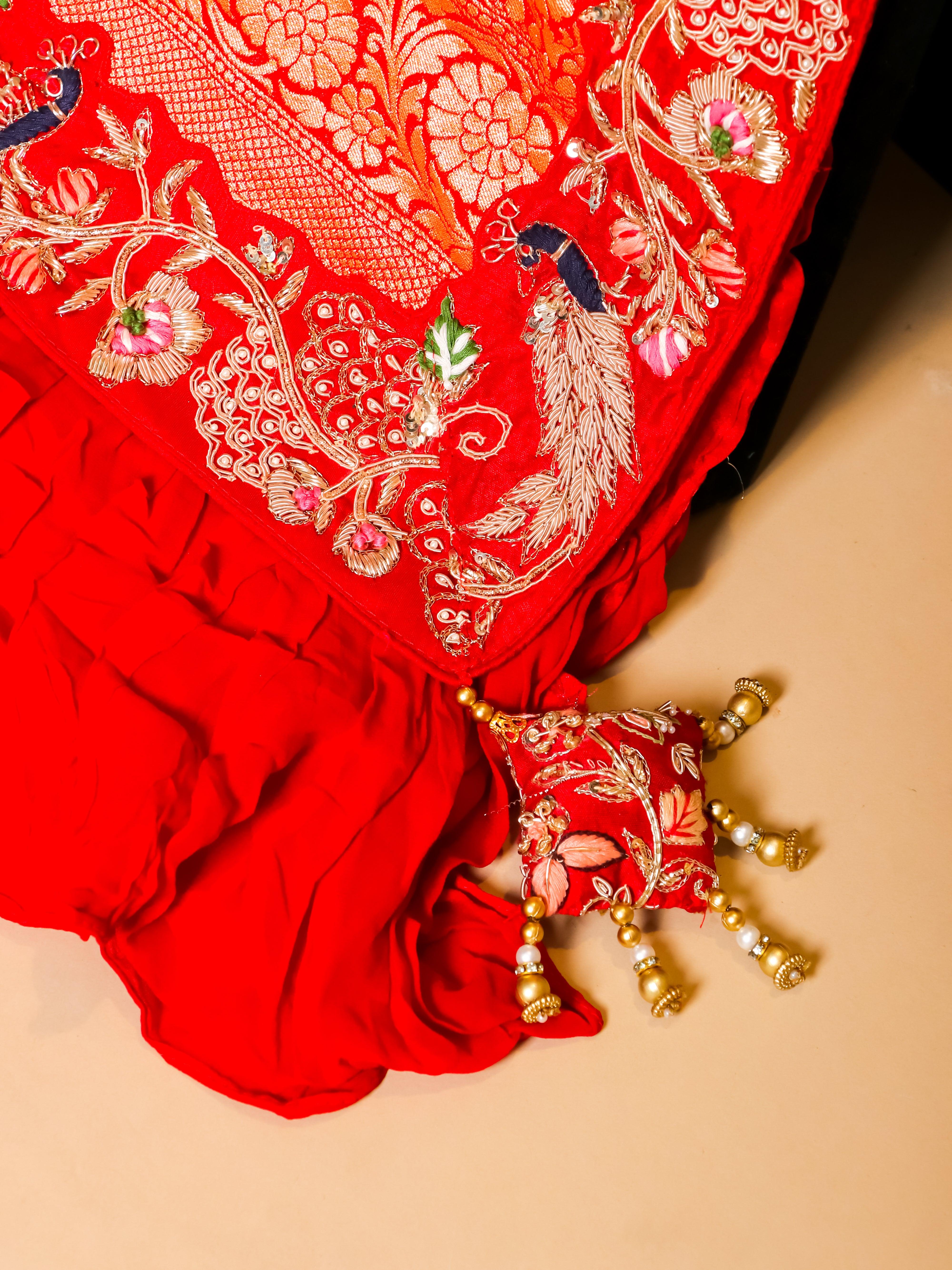 Handwoven Red Banarasi Khaddi Georgette Saree - Sumangal Ekam