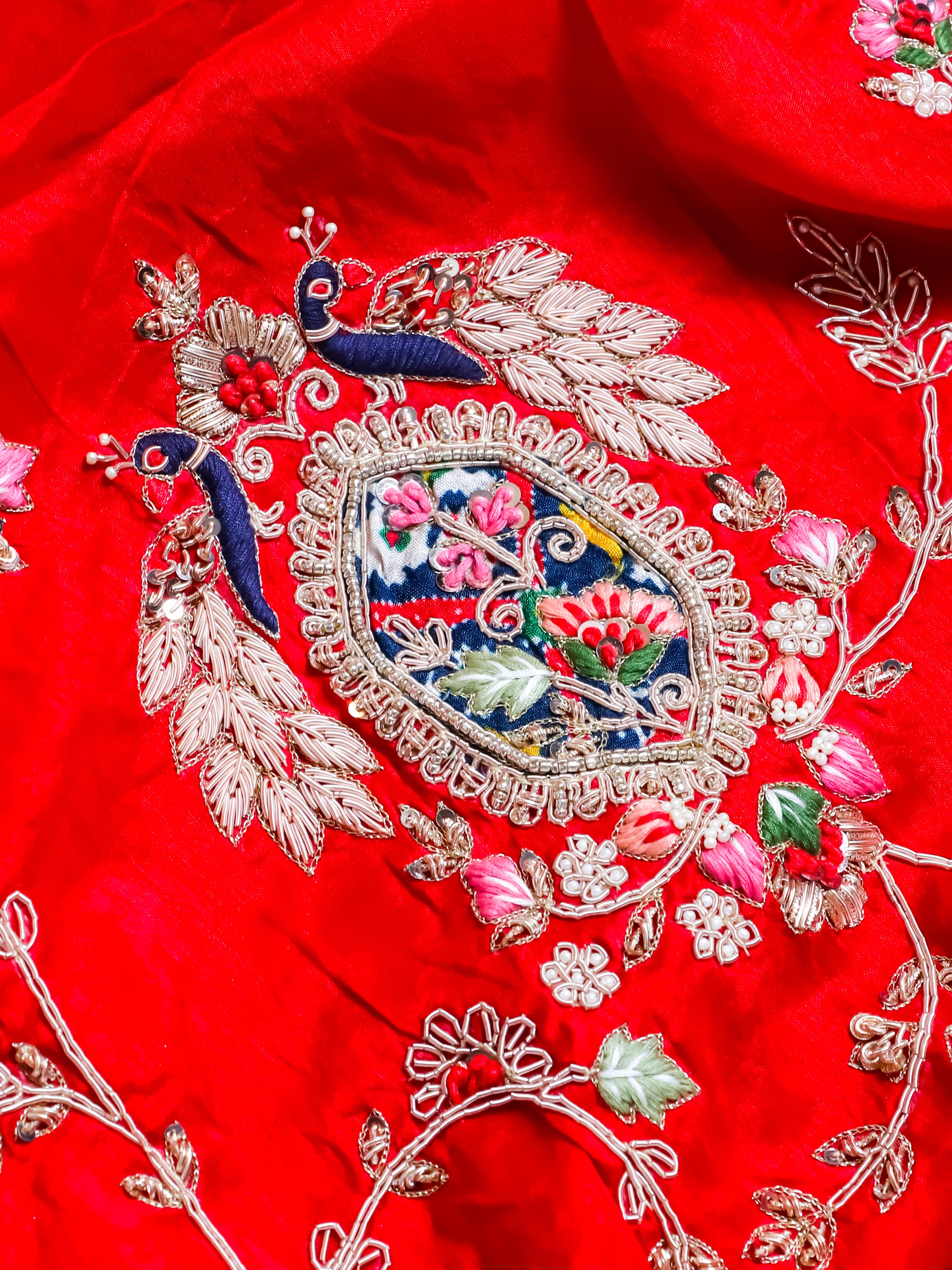 Handwoven Red Banarasi Khaddi Georgette Saree - Sumangal Ekam