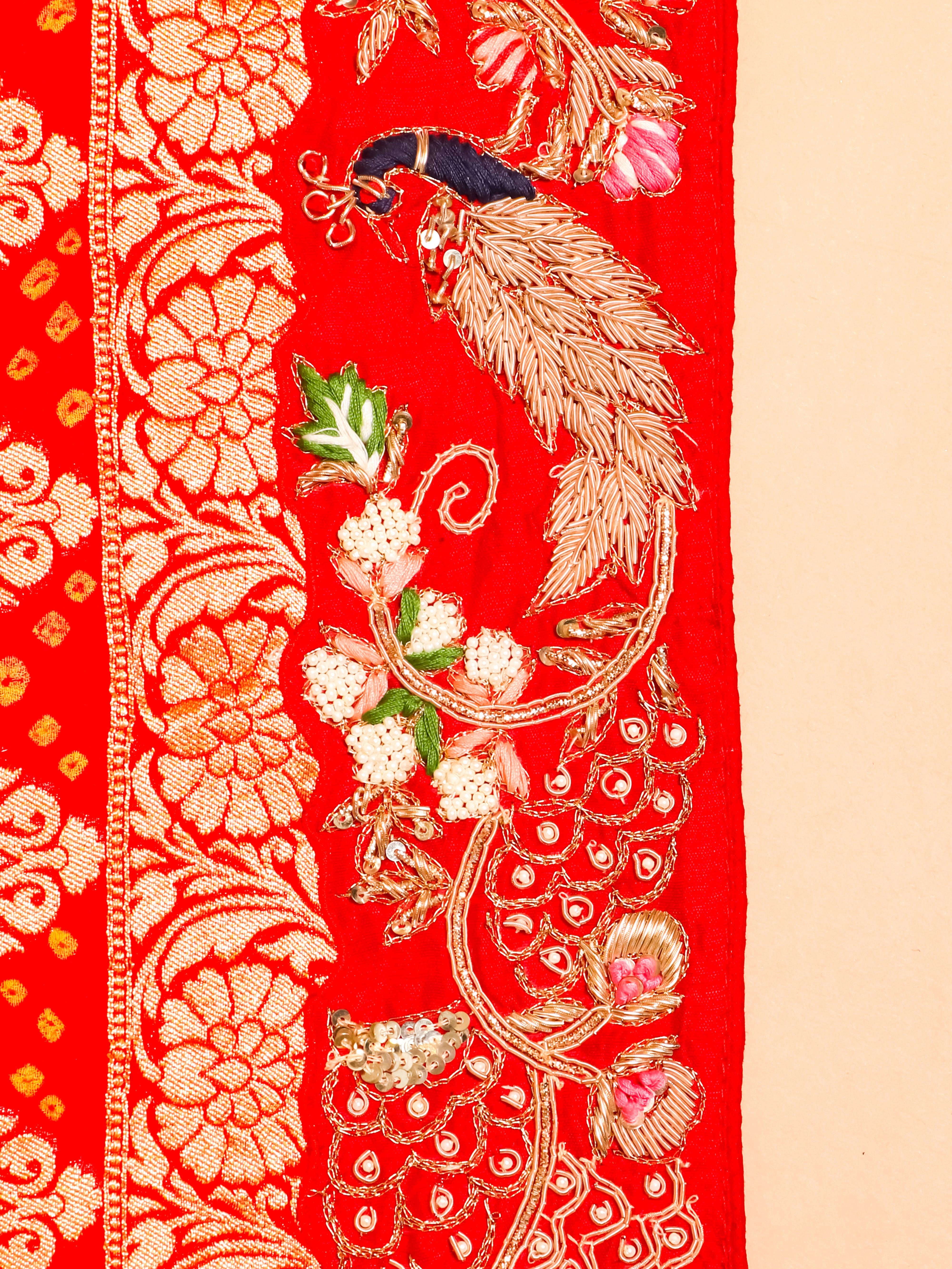 Handwoven Red Banarasi Khaddi Georgette Saree - Sumangal Ekam