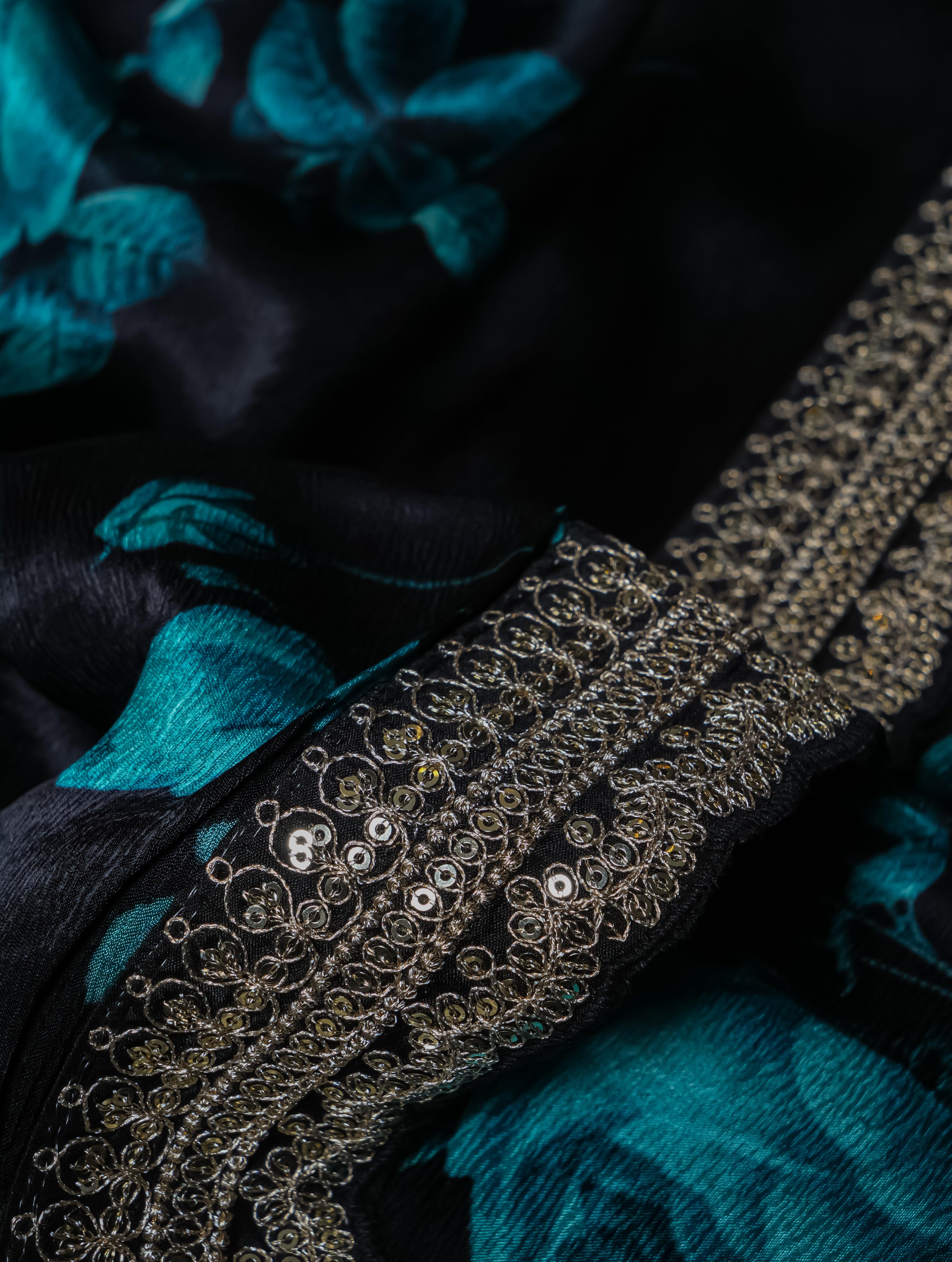 Designer Black Crepe Silk Saree - Sumangal Ekam