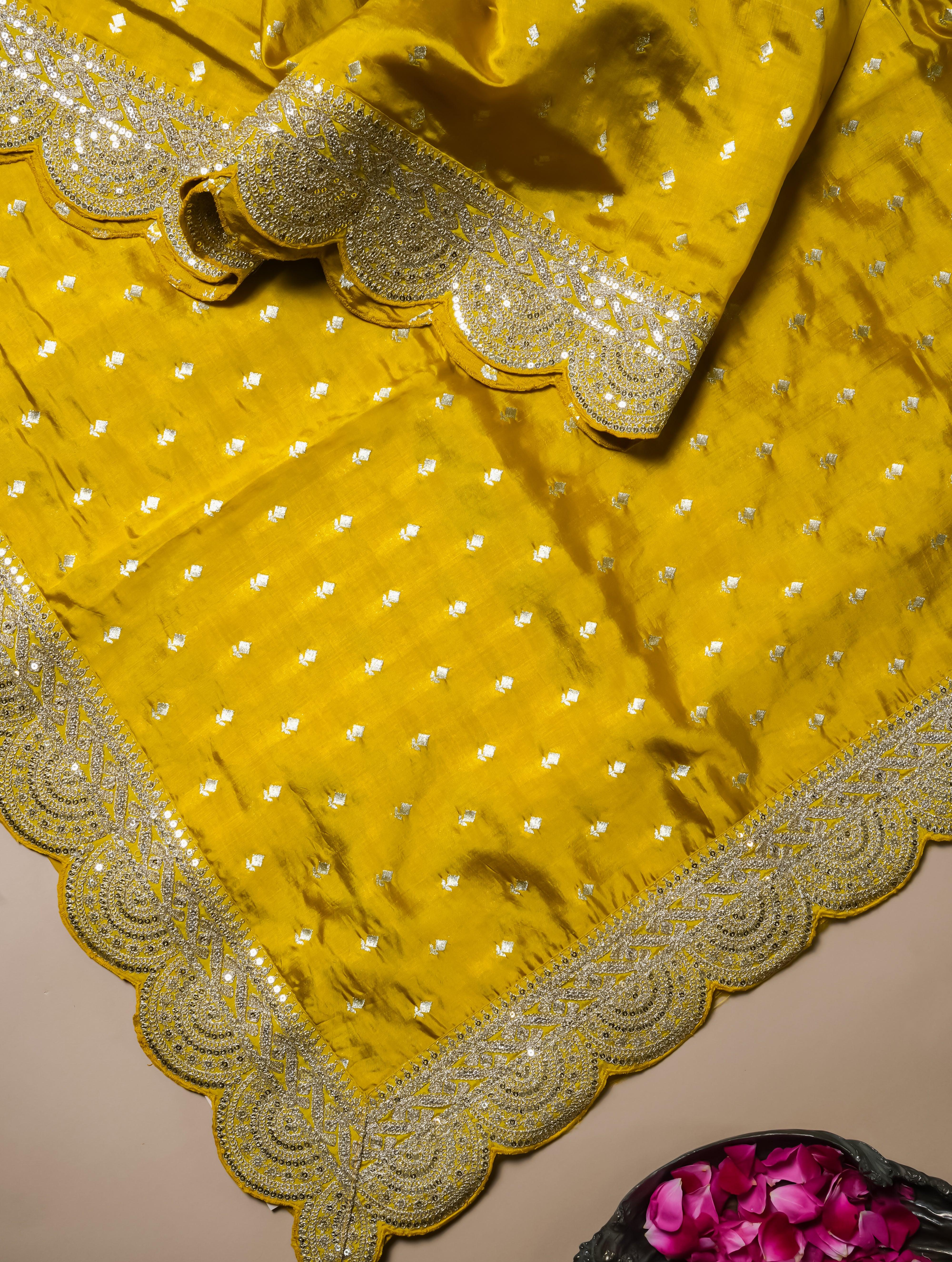 Handwoven Yellow Banarasi Katan Silk Saree - Sumangal Ekam