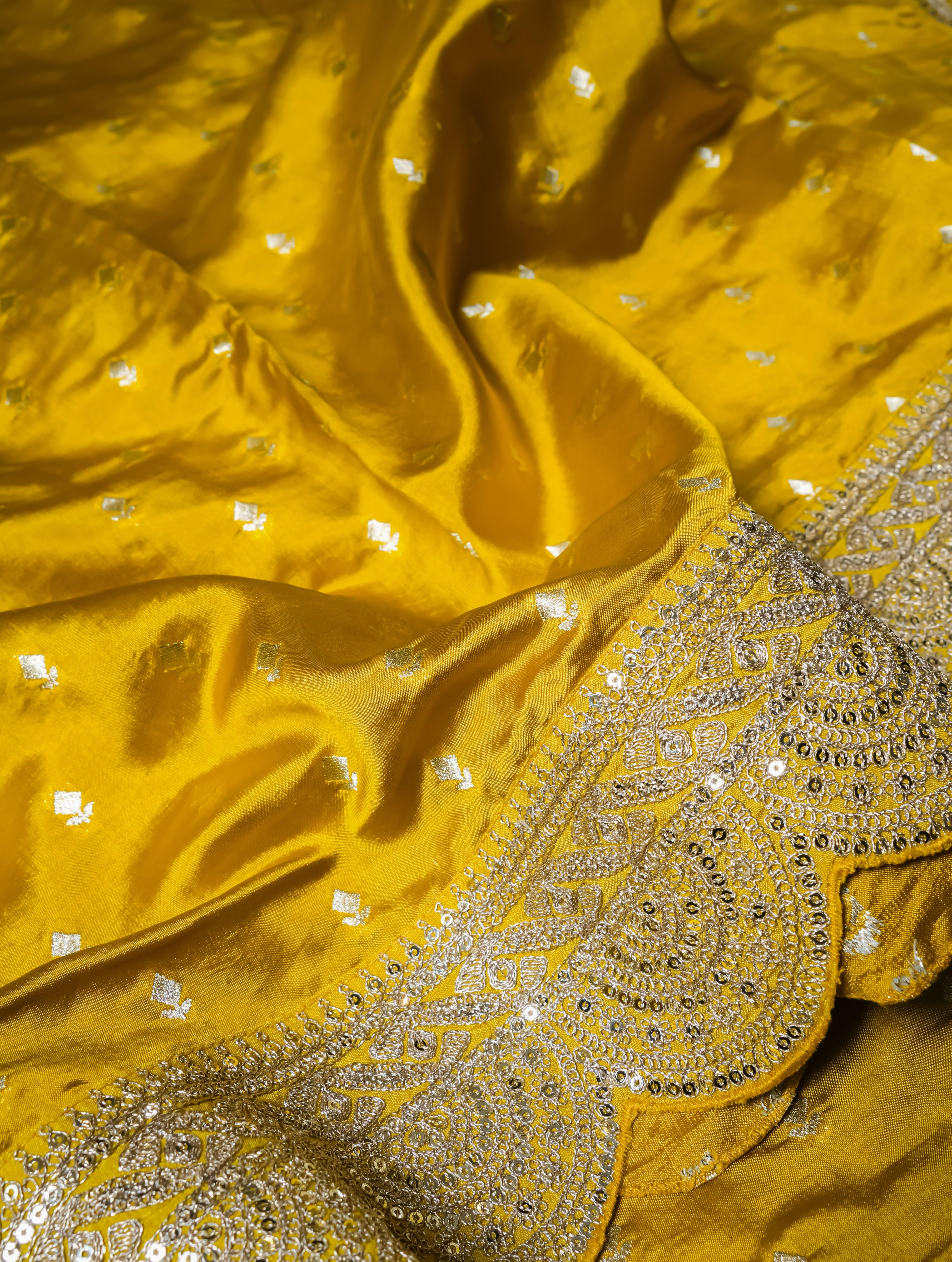 Handwoven Yellow Banarasi Katan Silk Saree - Sumangal Ekam