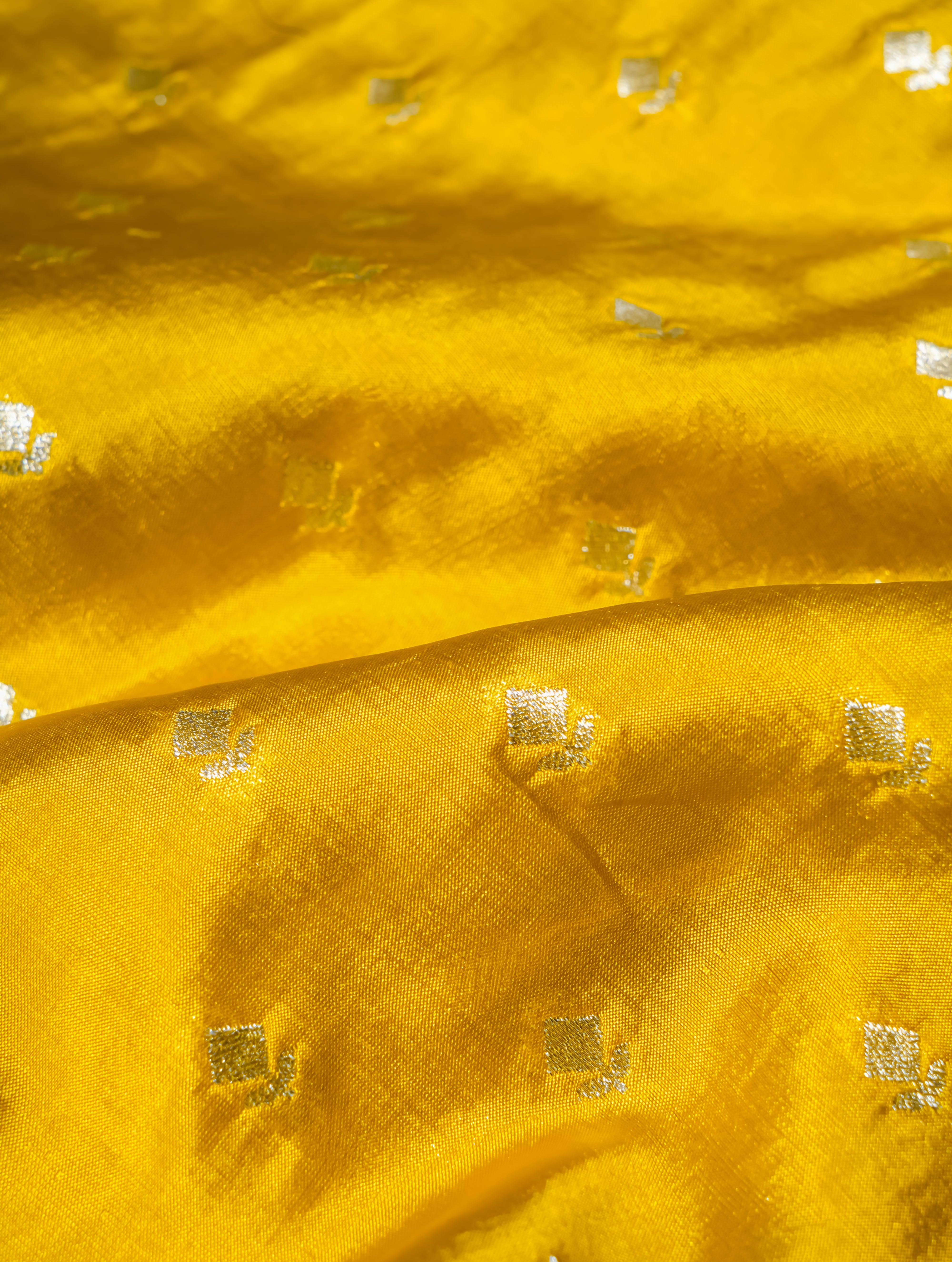 Handwoven Yellow Banarasi Katan Silk Saree - Sumangal Ekam