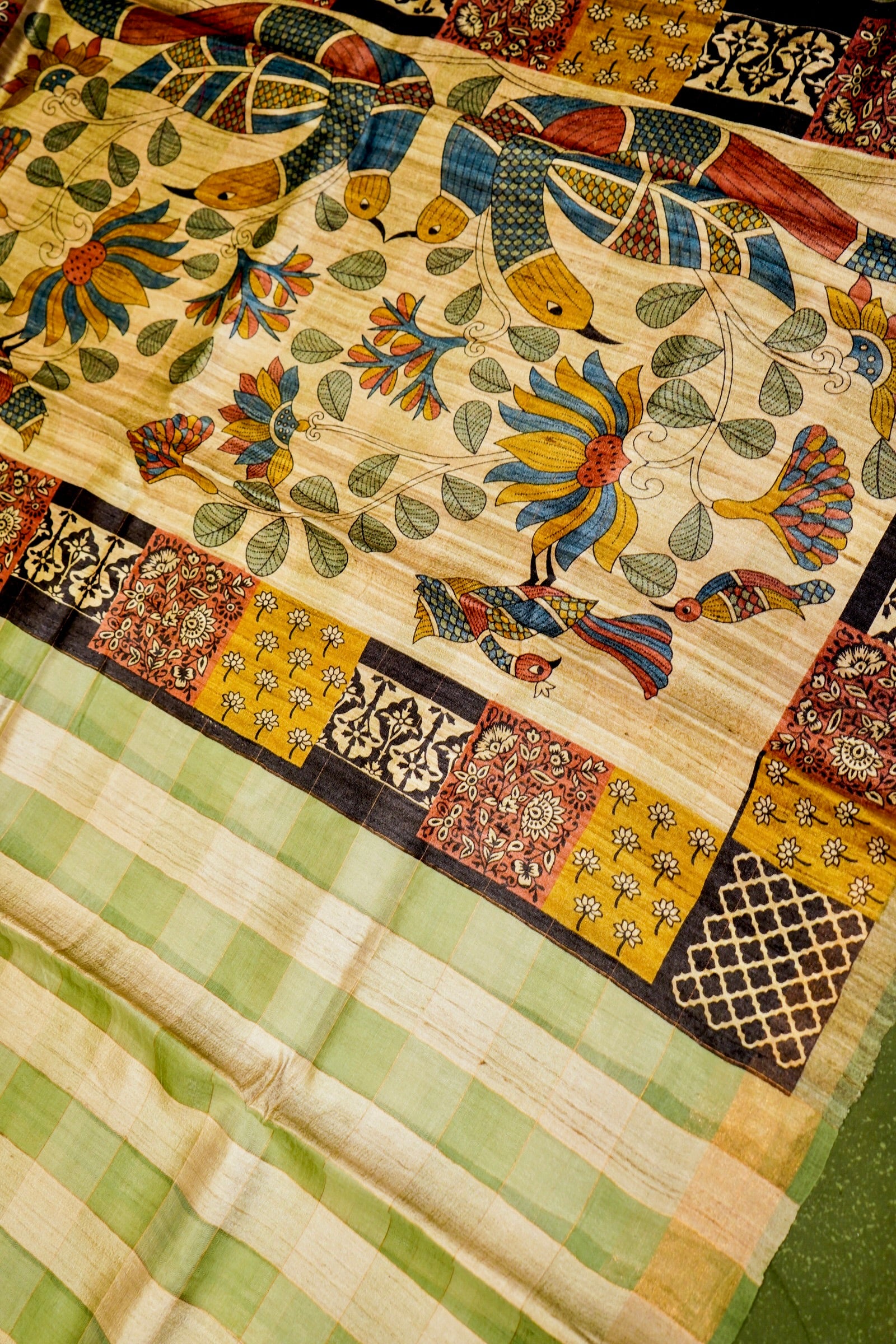 Designer Light Green Tussar Silk Saree