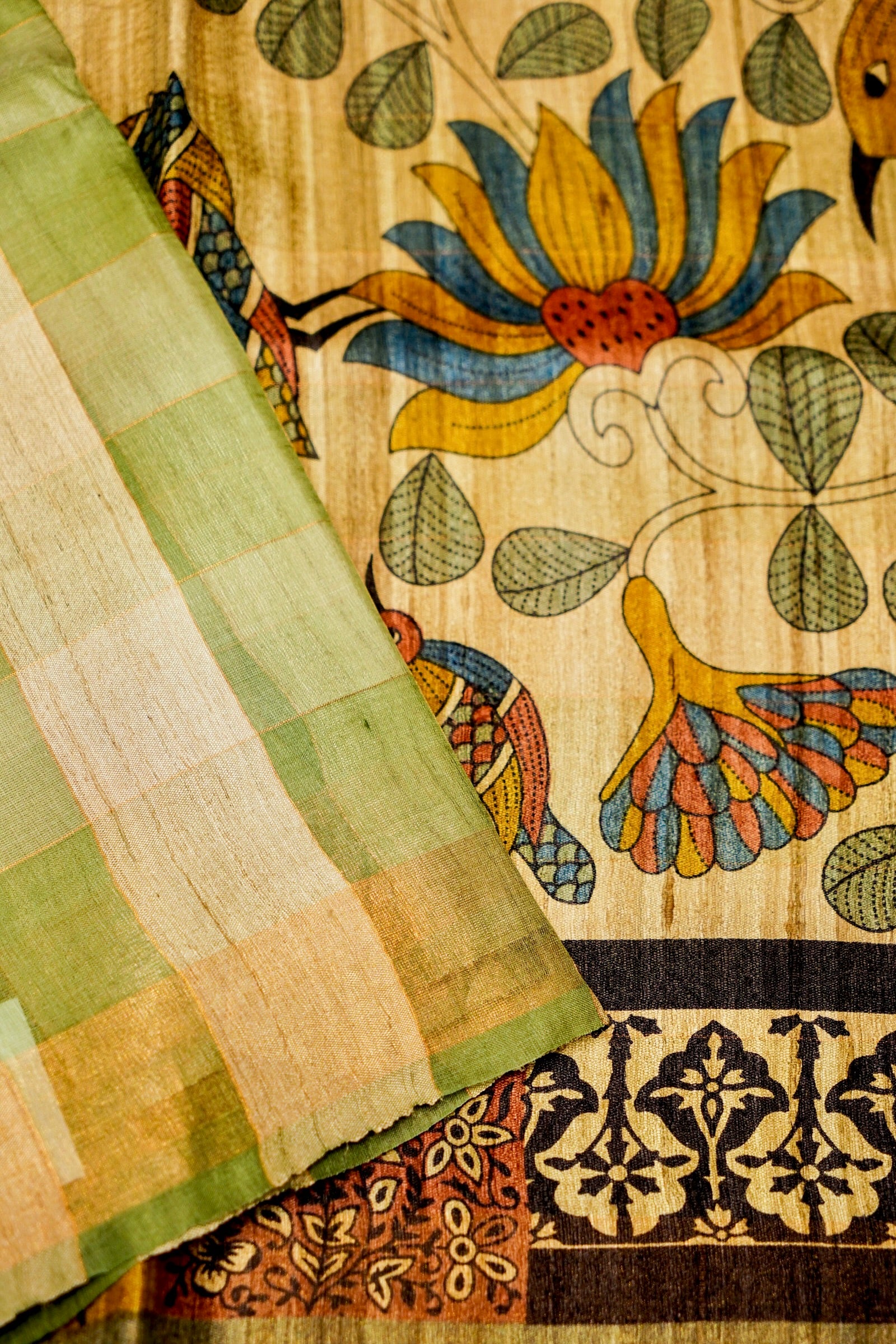 Designer Light Green Tussar Silk Saree