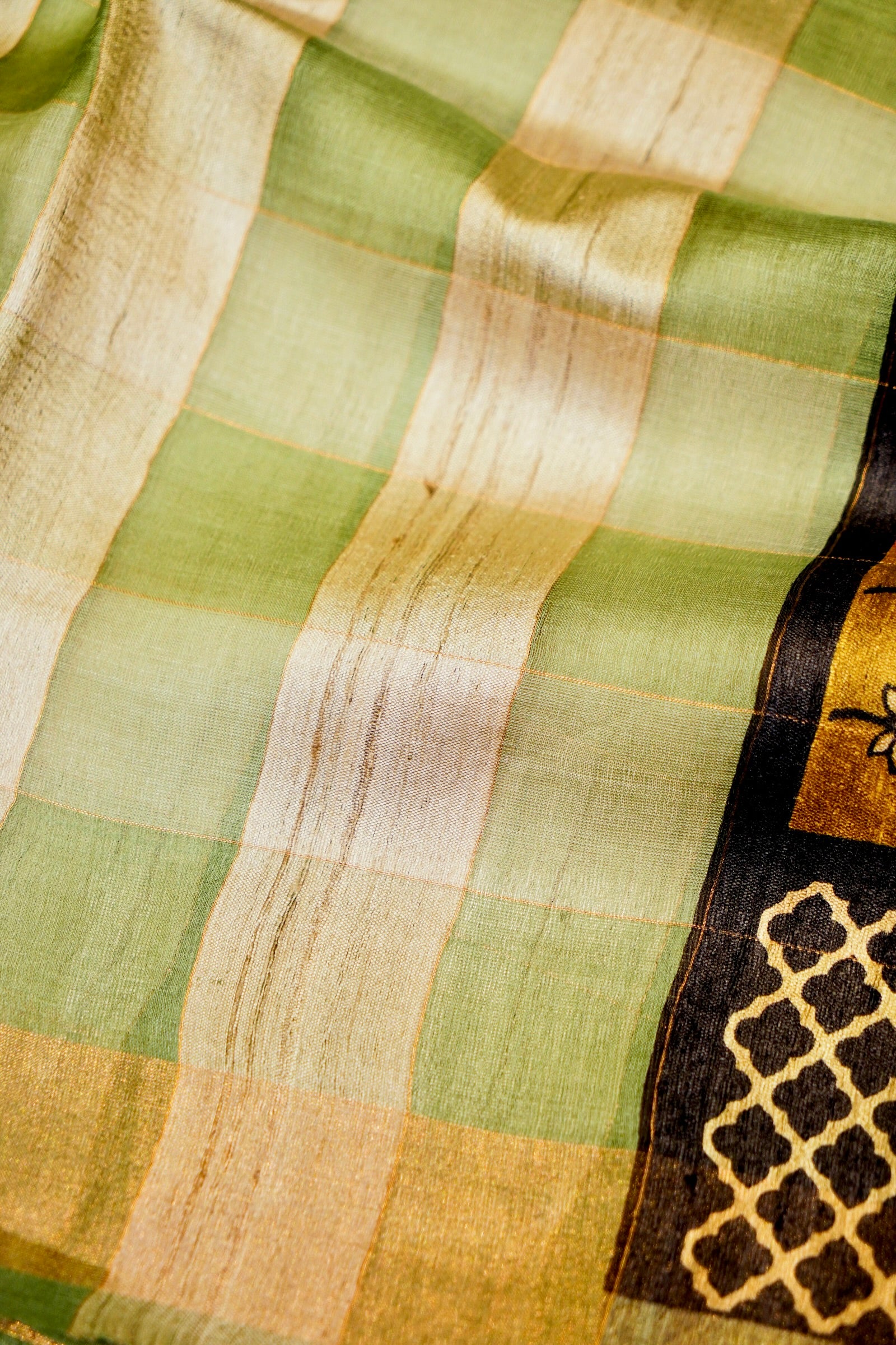 Designer Light Green Tussar Silk Saree