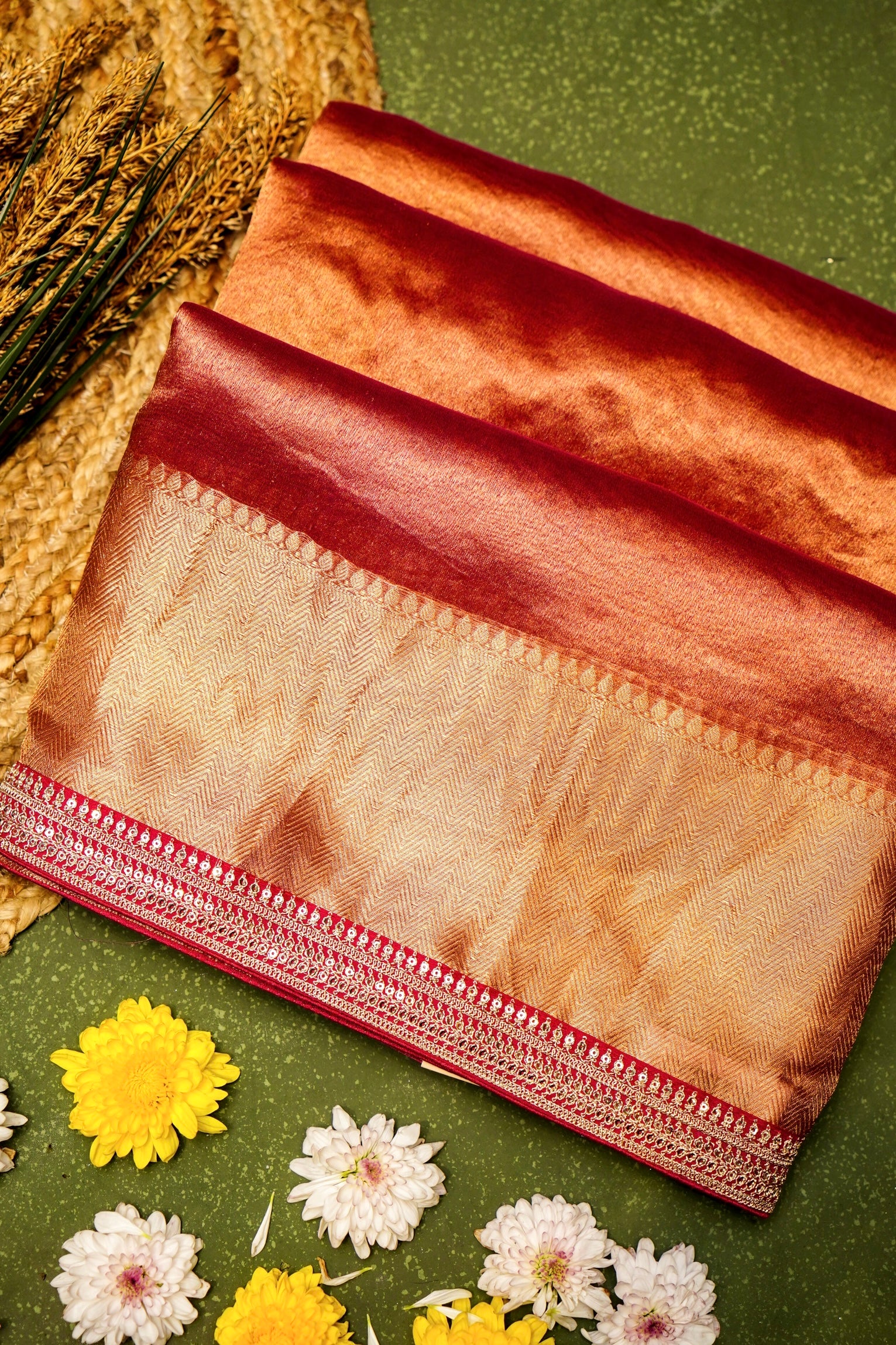 Designer Red Tissue Silk Saree