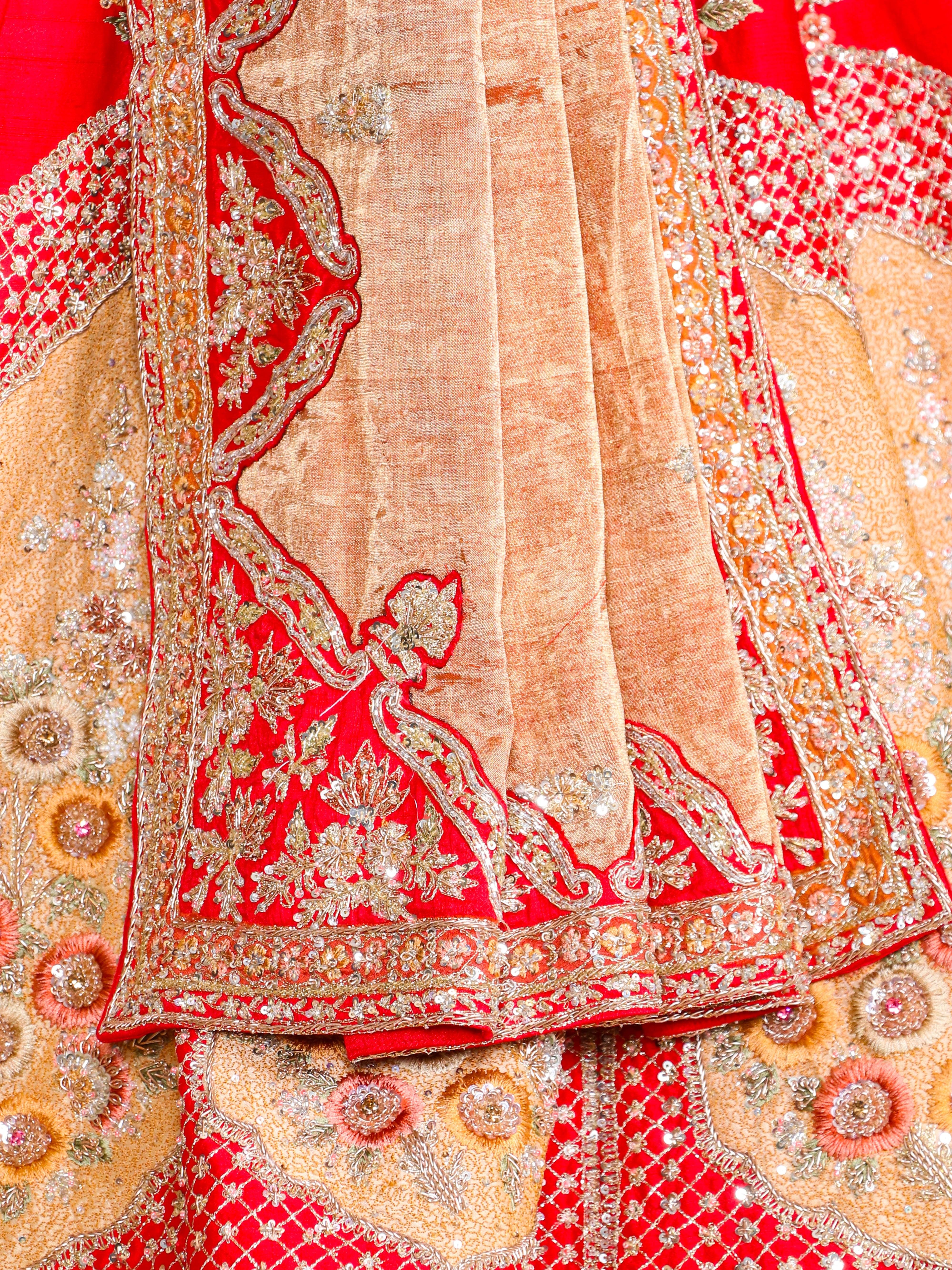 Designer Red Raw Silk Bridal Lehenga - Sumangal Ekam