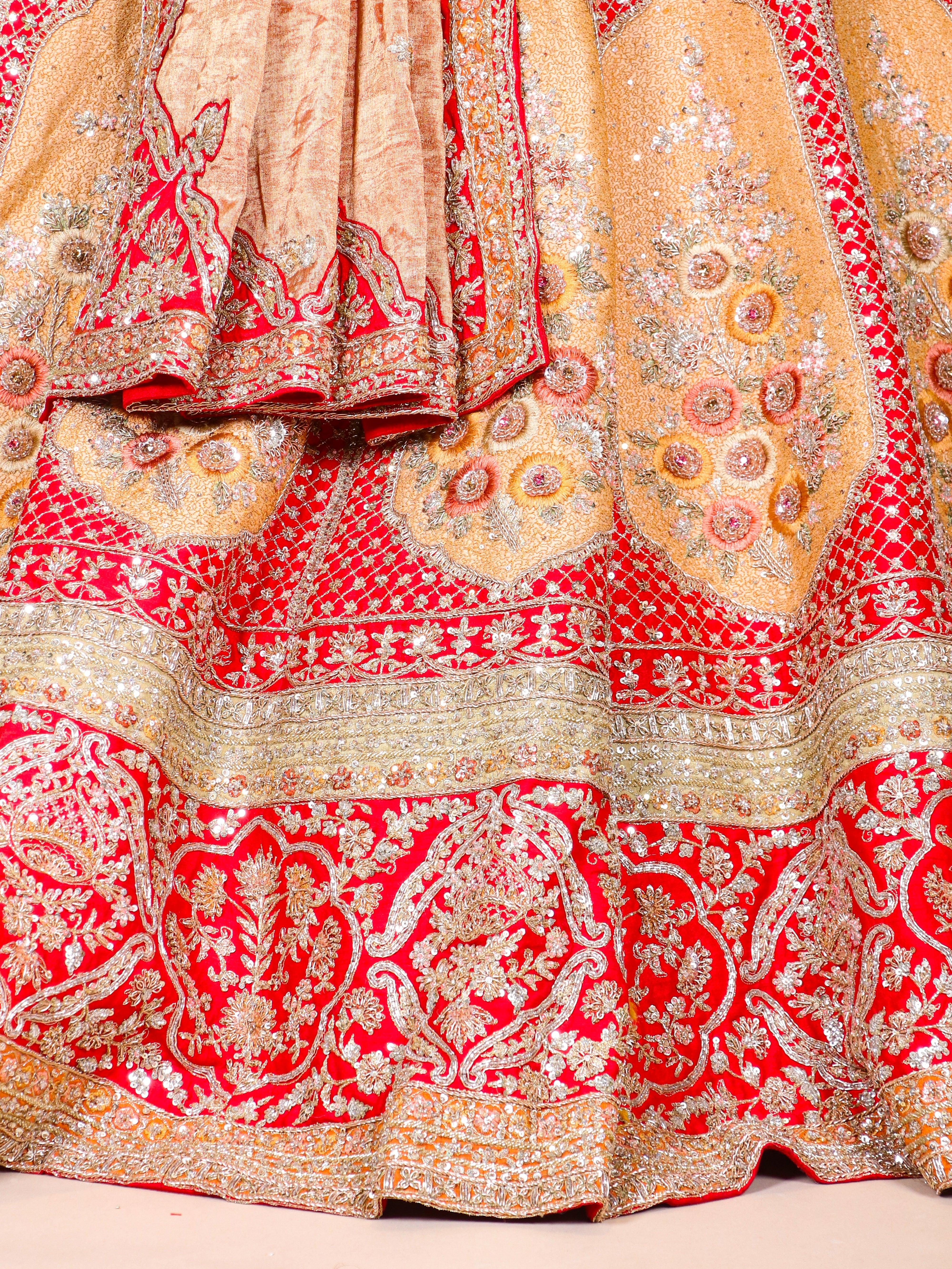 Designer Red Raw Silk Bridal Lehenga - Sumangal Ekam
