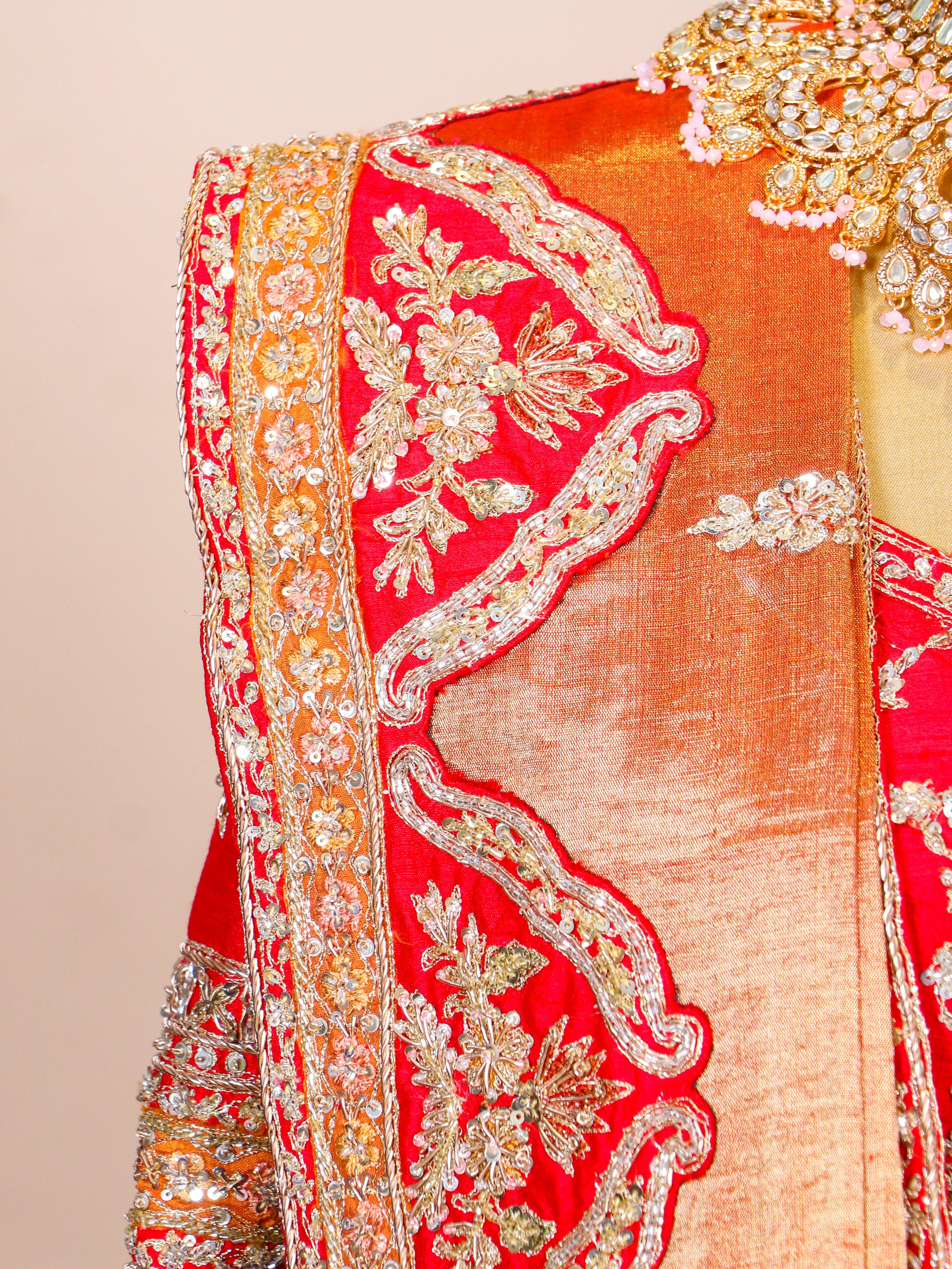 Designer Red Raw Silk Bridal Lehenga - Sumangal Ekam