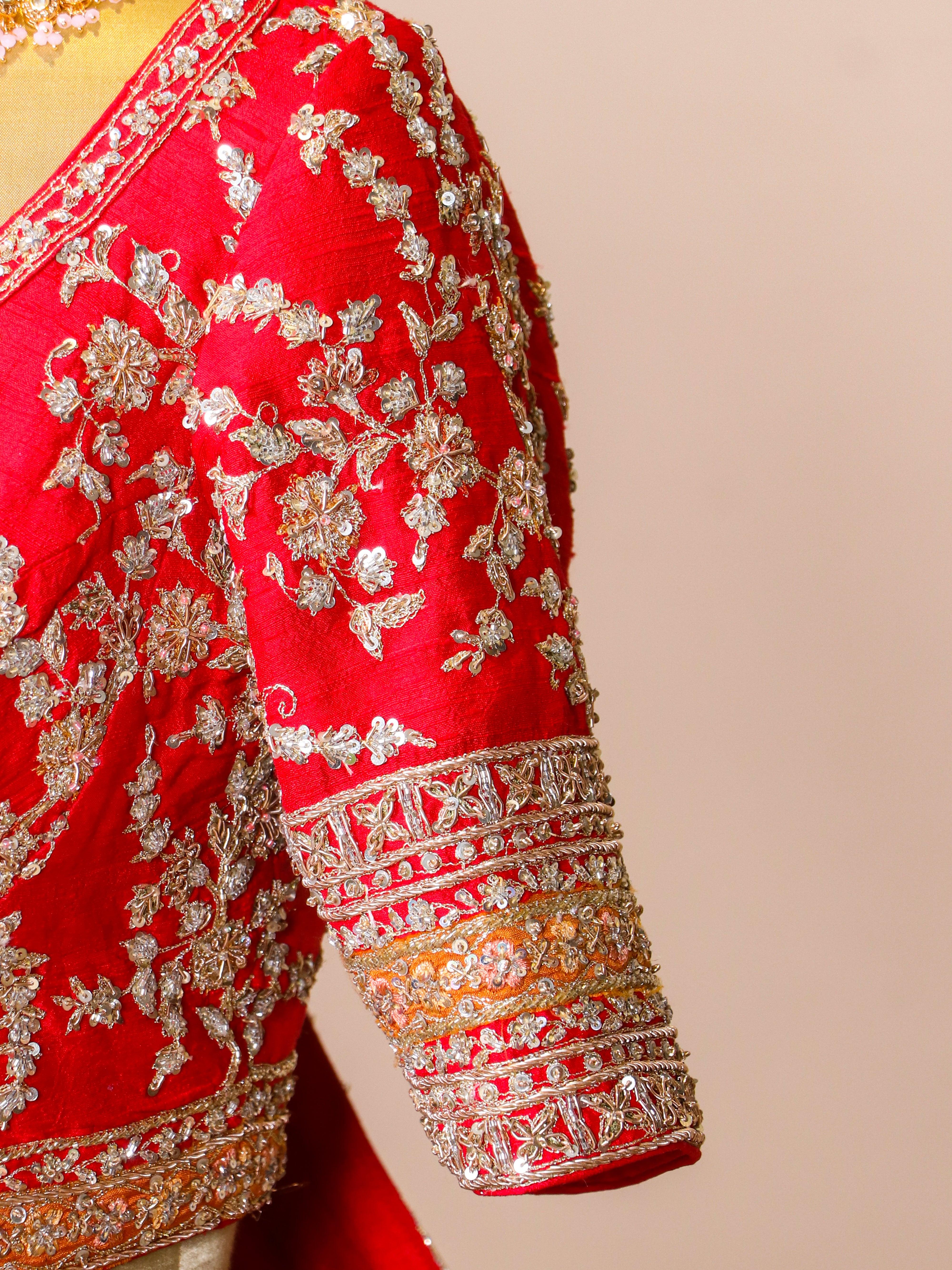 Designer Red Raw Silk Bridal Lehenga - Sumangal Ekam