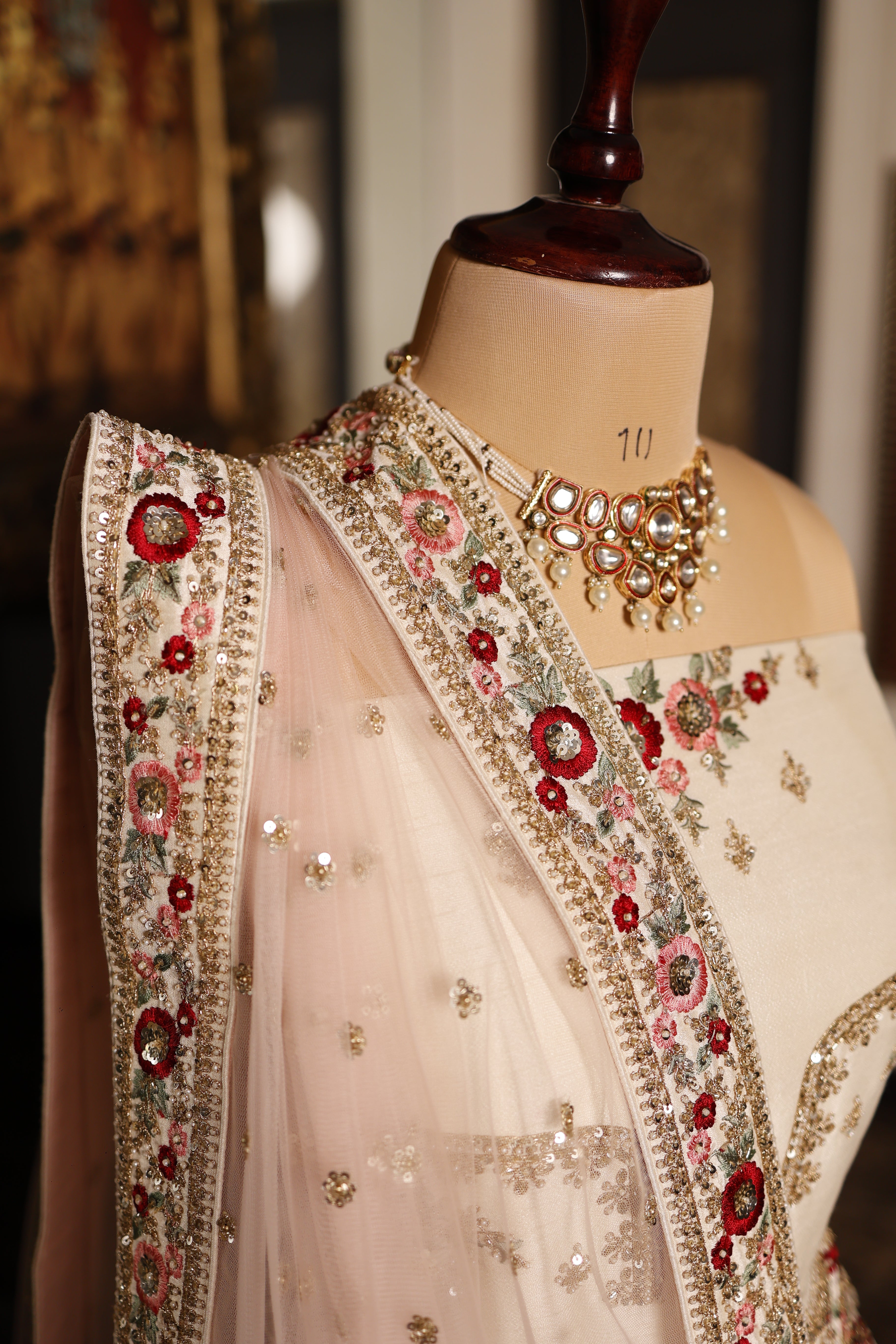 Designer Off White Raw Silk Party Wear Lehenga