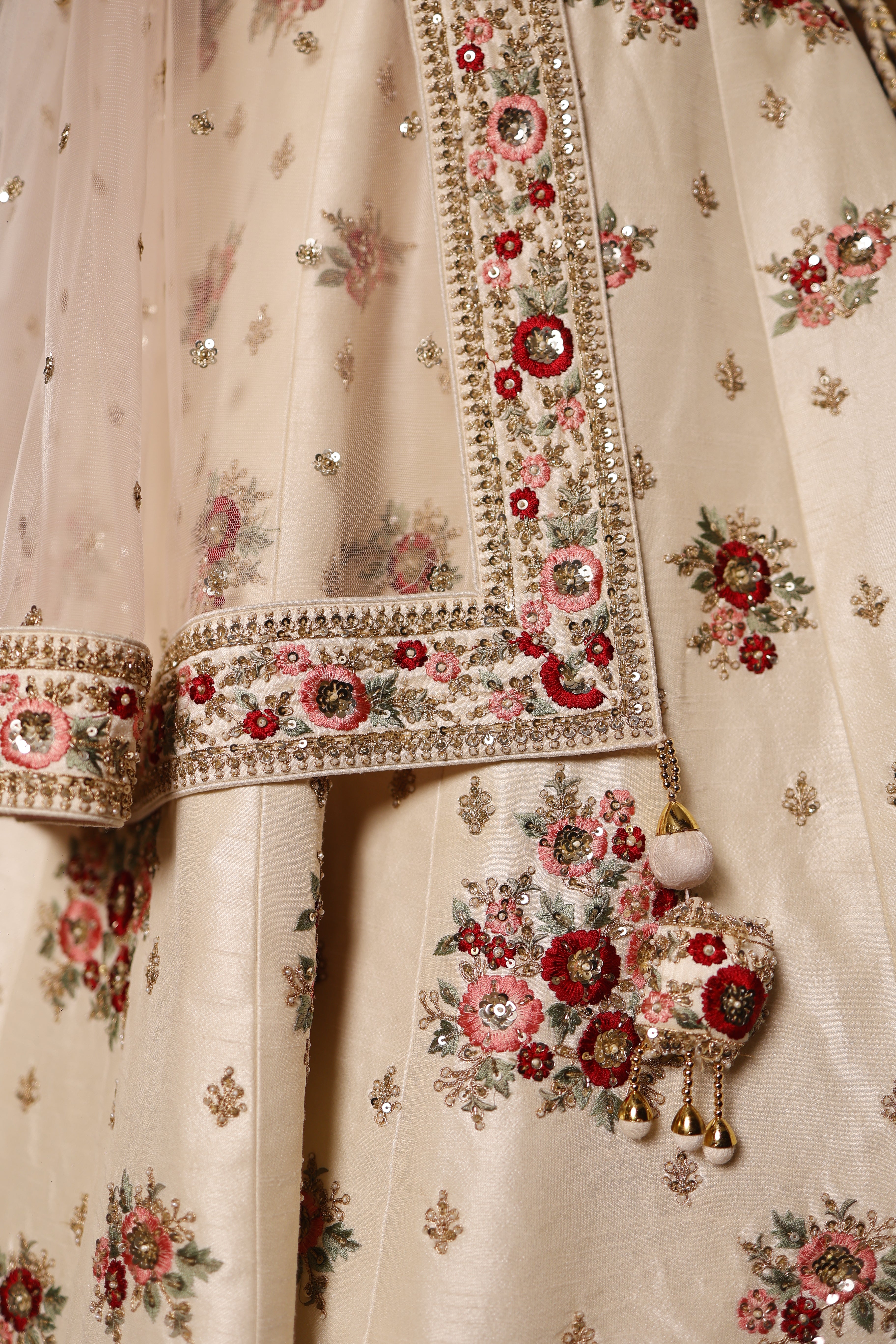 Designer Off White Raw Silk Party Wear Lehenga